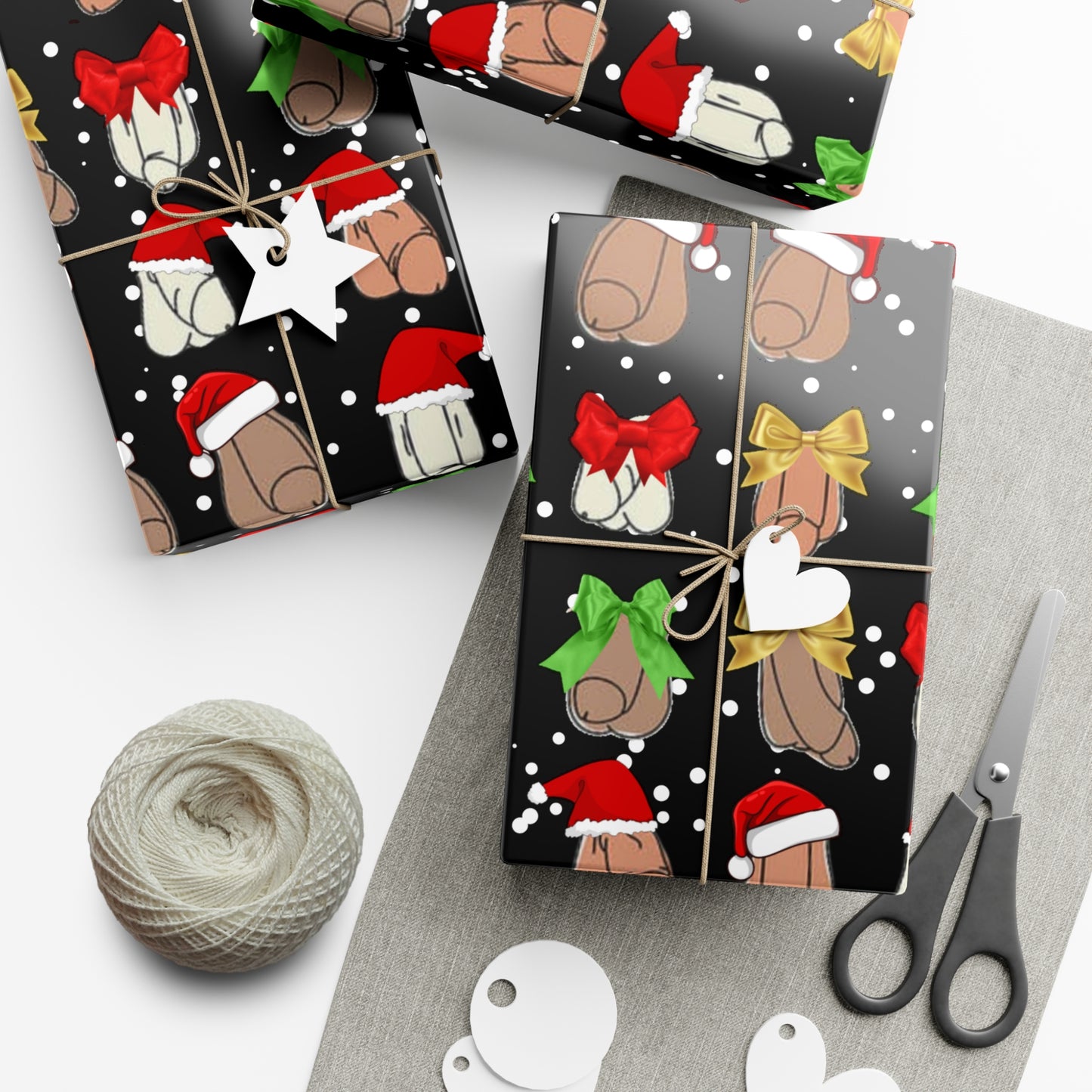 Penises in Christmas Hats Wrapping Paper – Funny Adult Christmas Gift Wrap, Offensive Holiday Paper