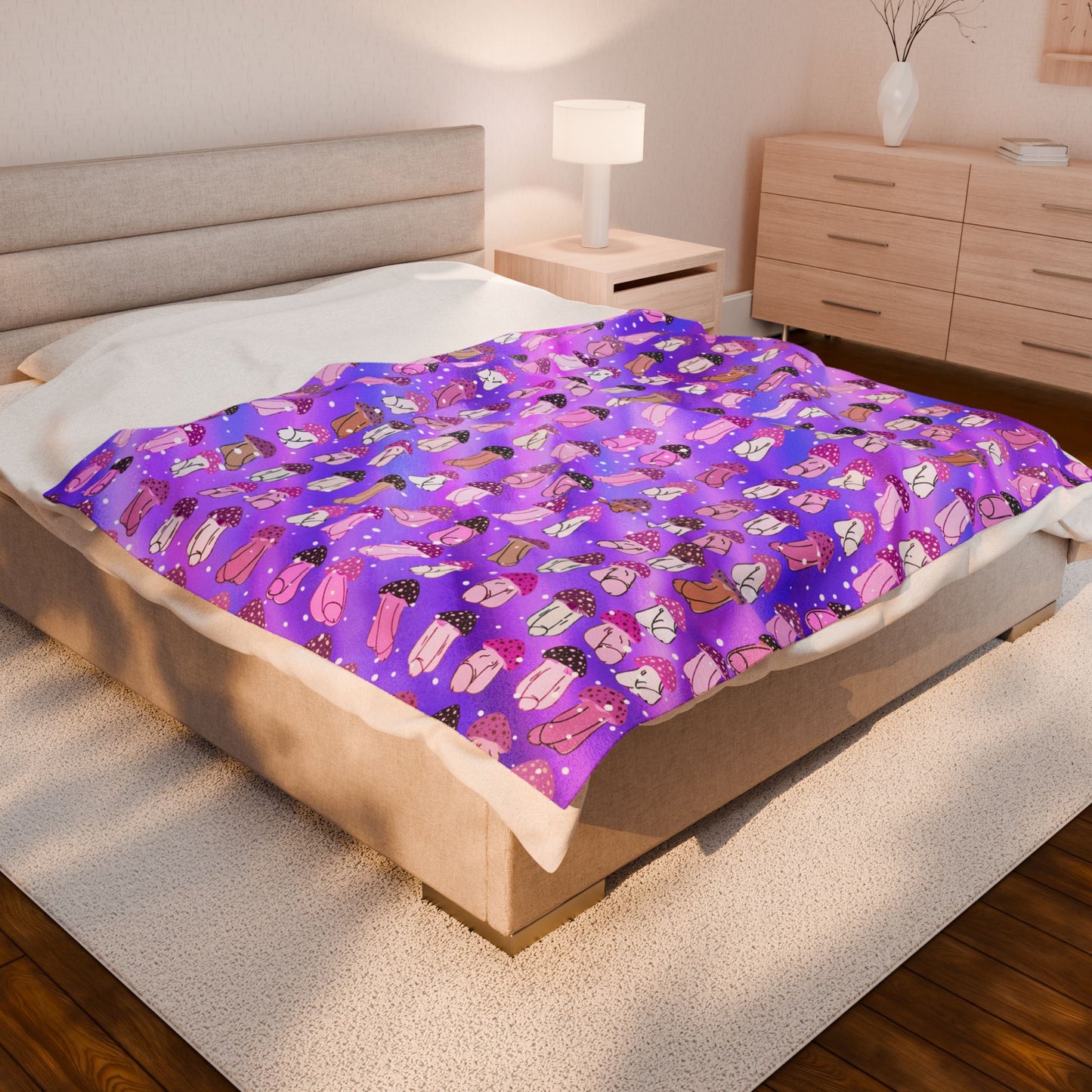 Mushroom Penis Purple Sofa Blanket | Offensive Adult Gag Gift | Rude C*ck Blanket