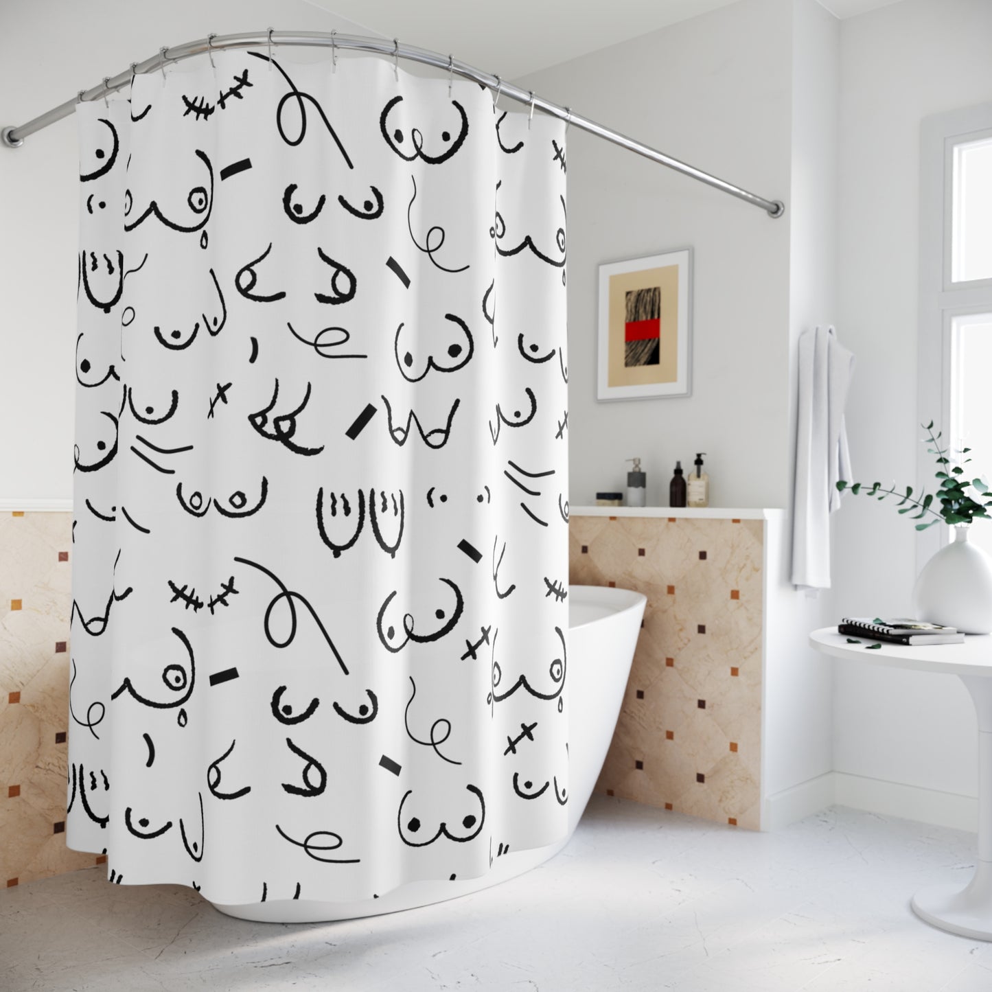 Boobs Shower Curtain – Funny Modern Bathroom Decor, Aesthetic Titty Shower Curtain