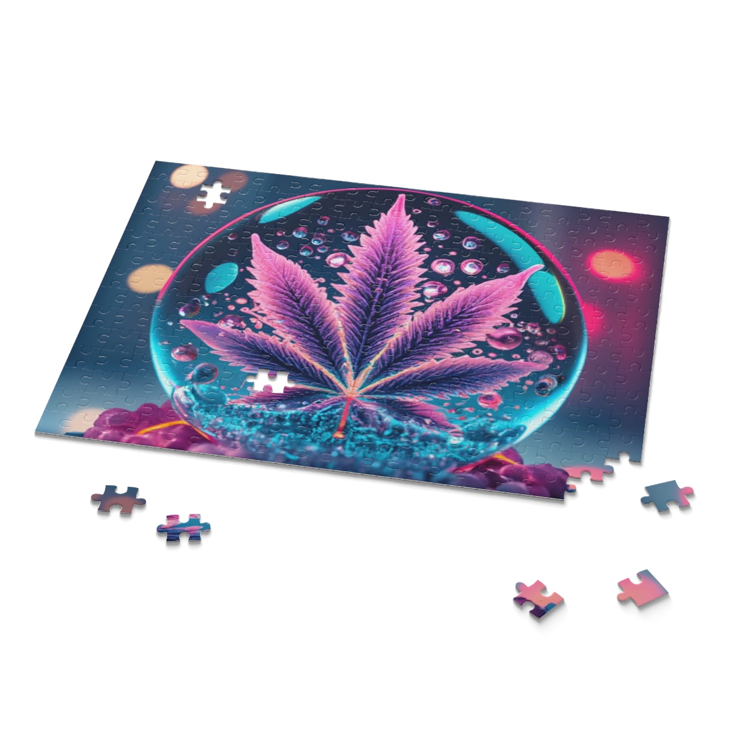 Crystal Pop – Neon Orb Jigsaw Puzzle for Adults - Pink Leaf trippy vision gift