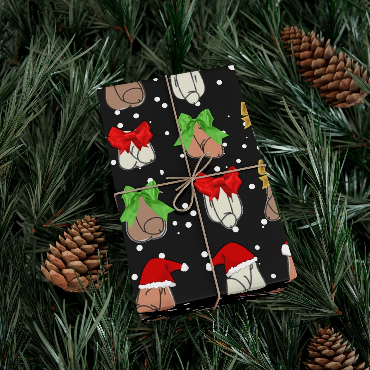 Penises in Christmas Hats Wrapping Paper – Funny Adult Christmas Gift Wrap, Offensive Holiday Paper