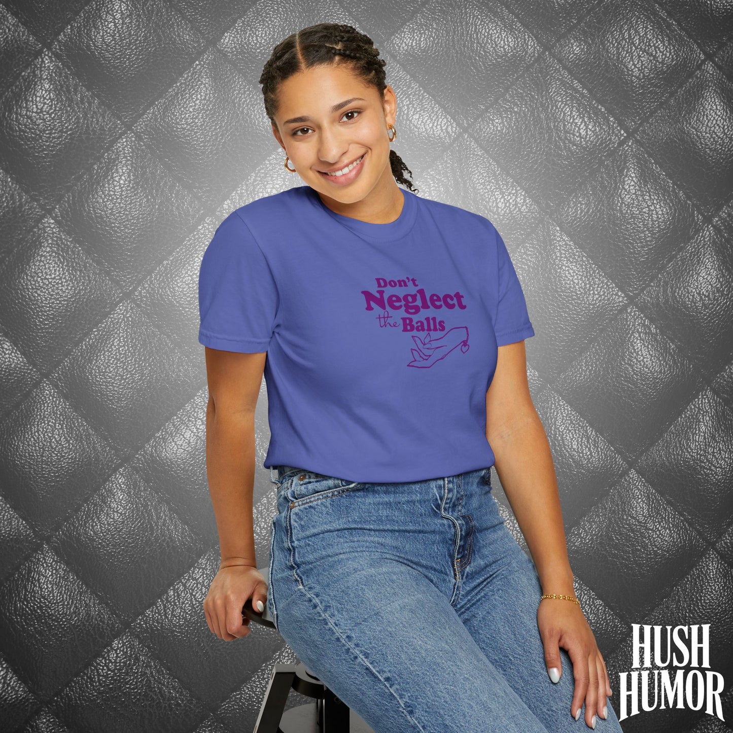 Don't Neglect the Balls Funny T-Shirt – Naughty Girl Comfort Colors Sex Shirt, Inappropriate Hot Wife Gift, Offensive Sexy Graphic Purple Tee