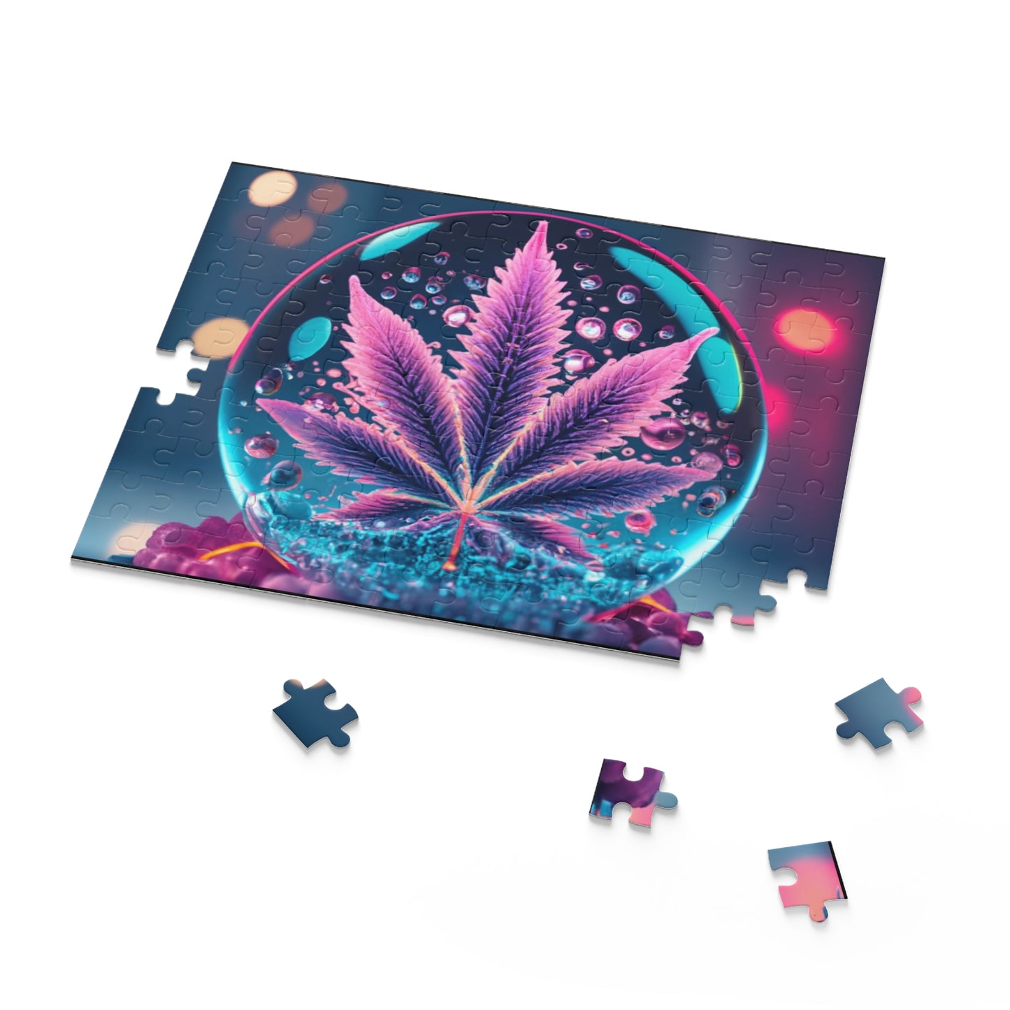 Crystal Pop – Neon Orb Jigsaw Puzzle for Adults - Pink Leaf trippy vision gift