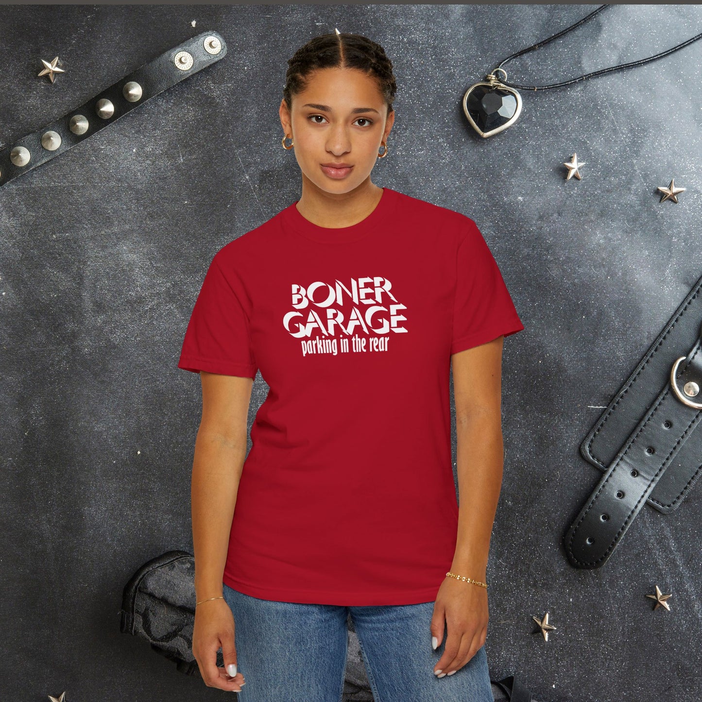 Boner Garage Parking in the Rear Naughty Women’s T-Shirt – Offensive Summer Party Tee, Funny Hot Mom Gift
