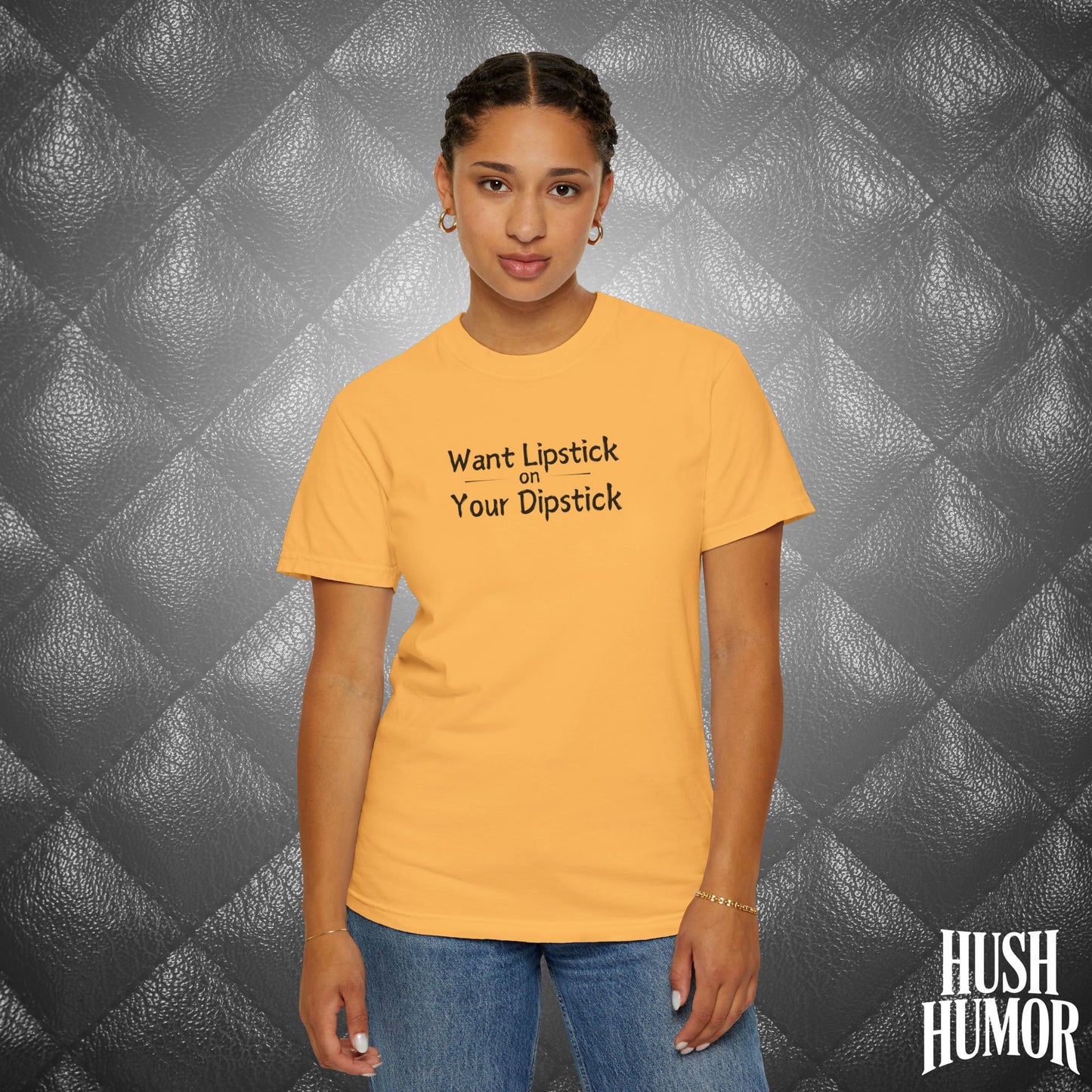 Lipstick on Your Dipstick T-Shirt | Naughty fun Oral Skils Tee for Women | Dirty Funny Sex Shirt | Inappropriate Bold Adult Party Apparel