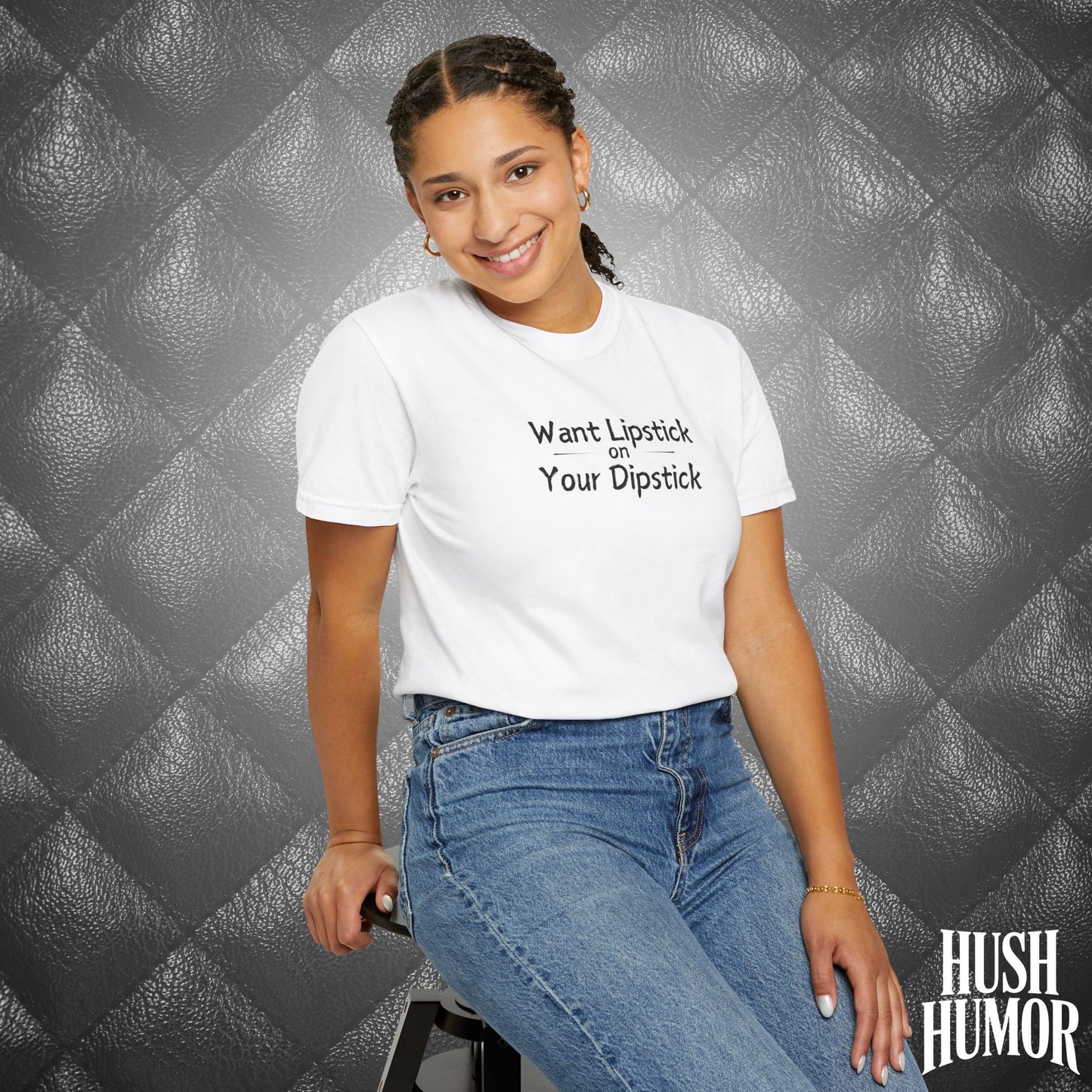 Lipstick on Your Dipstick T-Shirt | Naughty fun Oral Skils Tee for Women | Dirty Funny Sex Shirt | Inappropriate Bold Adult Party Apparel