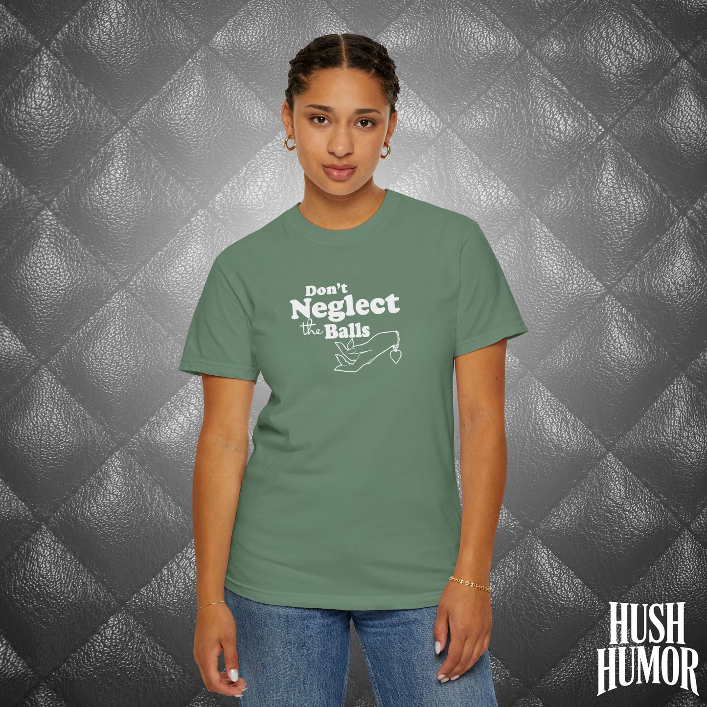 Don't Neglect the Balls Funny T-Shirt – Sex Shirt with White Graphic, Naughty Hot Wife Tee, Offensive NSFW Shirt for Women