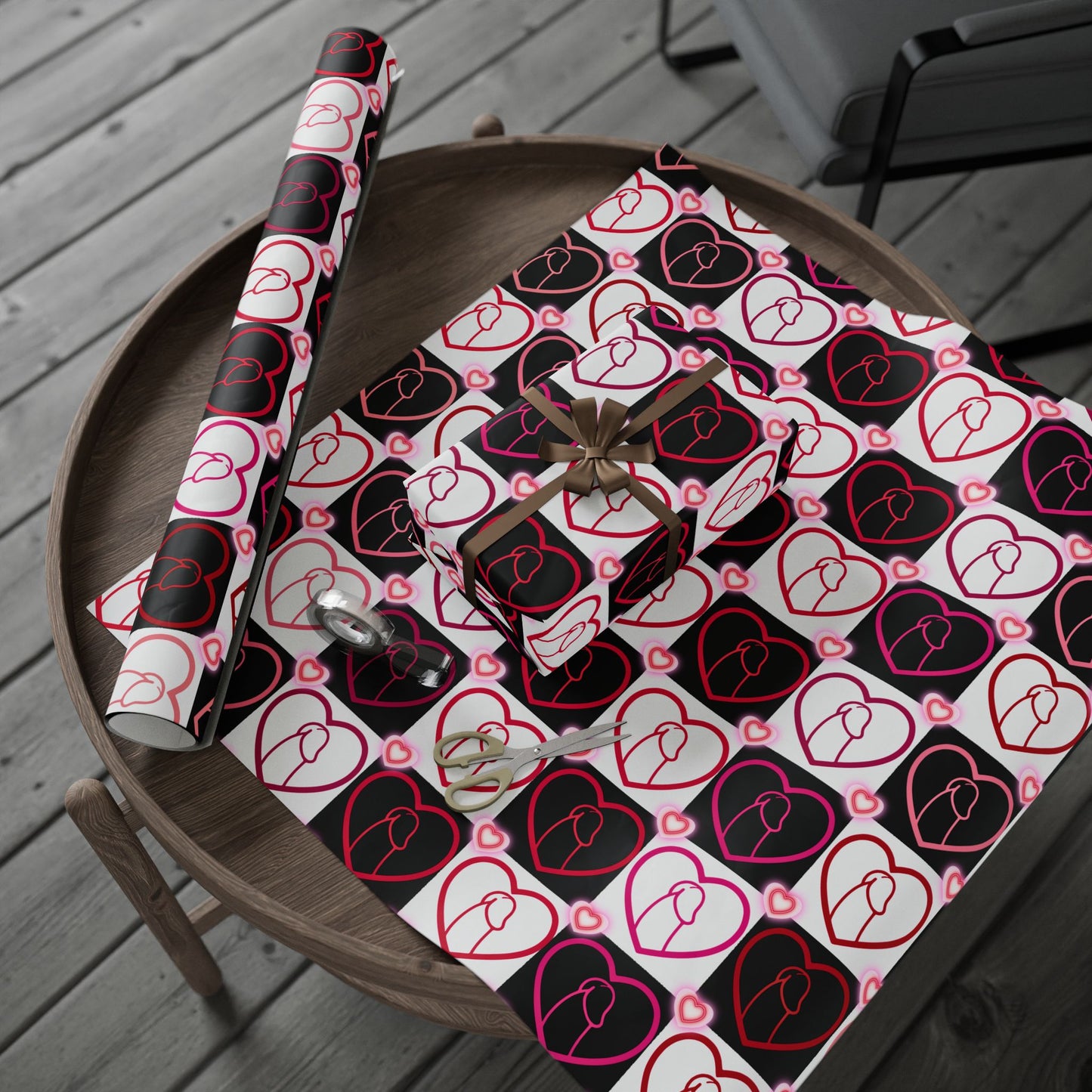 Wrapping Papers, Chic Heart & Penis Gift Wrap, Stylish Packaging for Birthdays, Holidays, Adult Naughty Paper, D*ck Lover Present