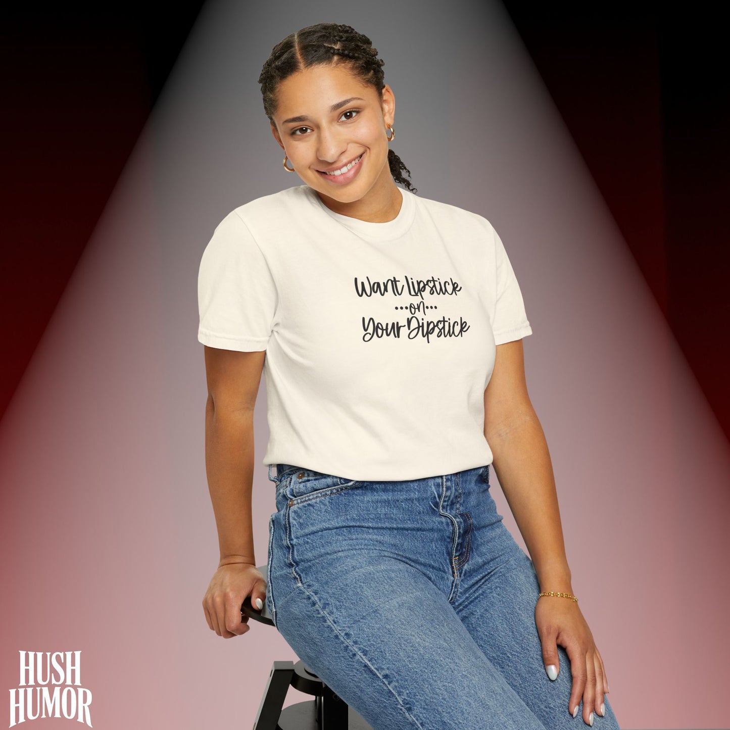 Lipstick on Your Dipstick T-Shirt | Naughty FEMdom Oral Art Tee for Women | Dirty Funny Sex Shirt | Inappropriate Bold Adult Party Apparel