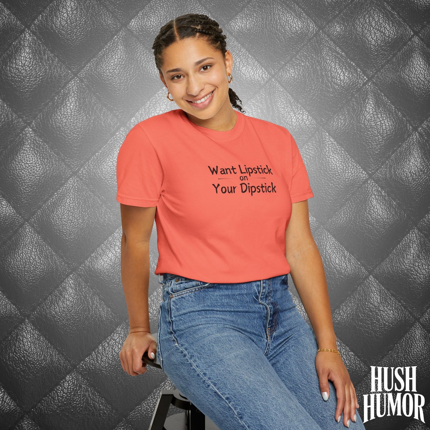 Lipstick on Your Dipstick T-Shirt | Naughty fun Oral Skils Tee for Women | Dirty Funny Sex Shirt | Inappropriate Bold Adult Party Apparel