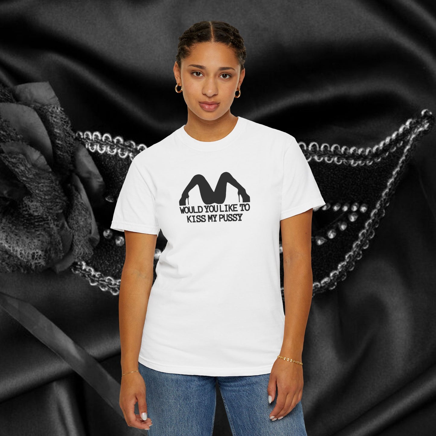 Would You Like to Kiss My P*ssy funny Ladies T-Shirt, Inappropriate NSFW Comfort Color Pepper tee