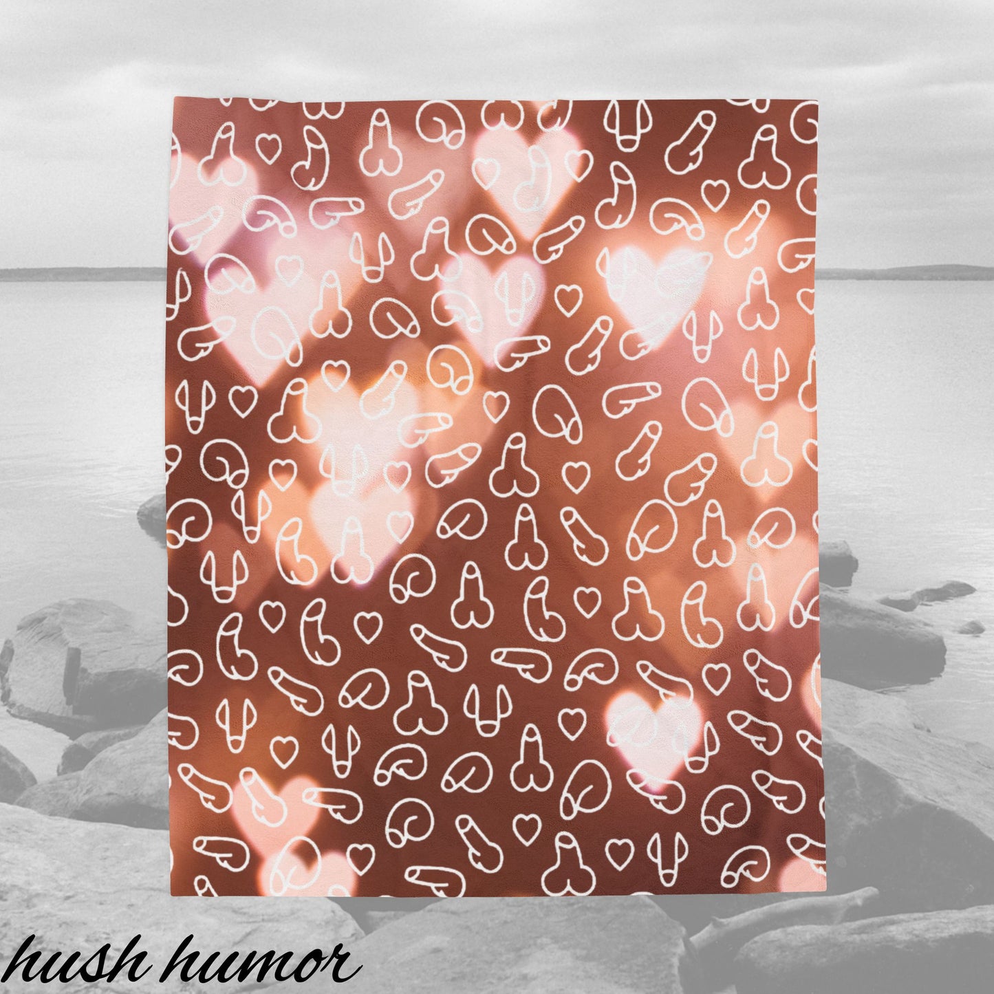 Soft Plush penis and glowing hearts blanket humorous cozy d*ck blanket gag gift soft warm dong throw