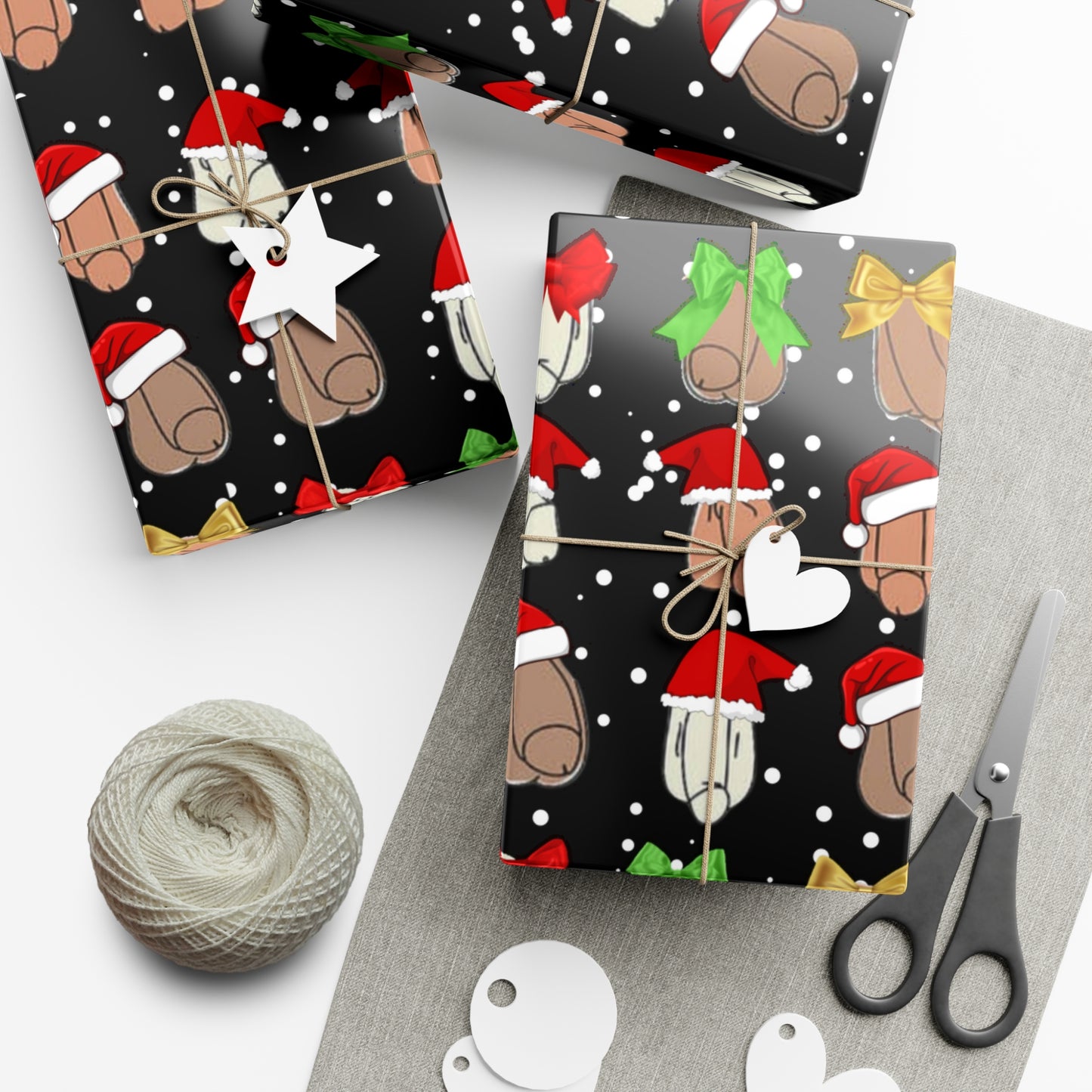 Penises in Christmas Hats Wrapping Paper – Funny Adult Christmas Gift Wrap, Offensive Holiday Paper