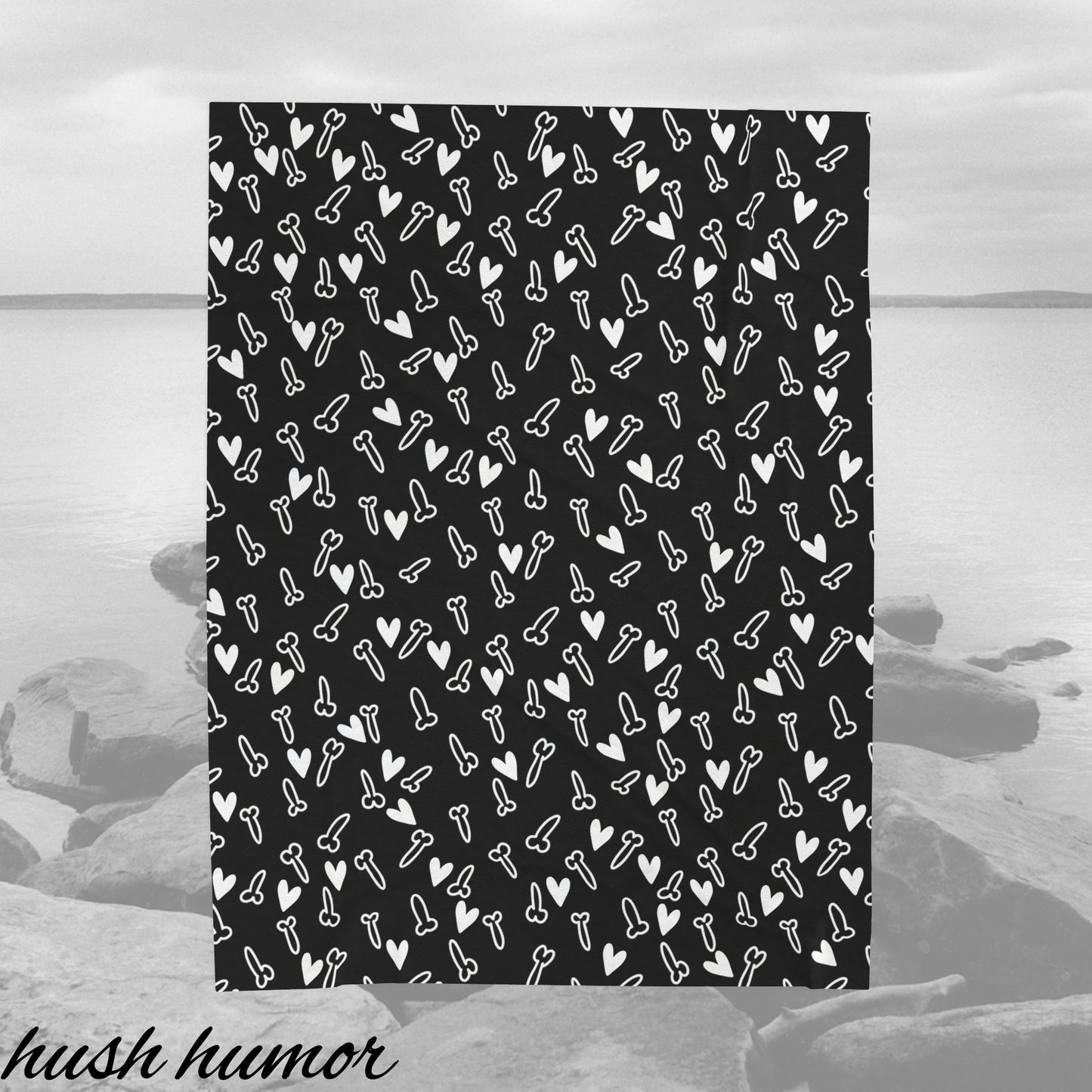 Funny and Cute Black and White Penis Plush blanket