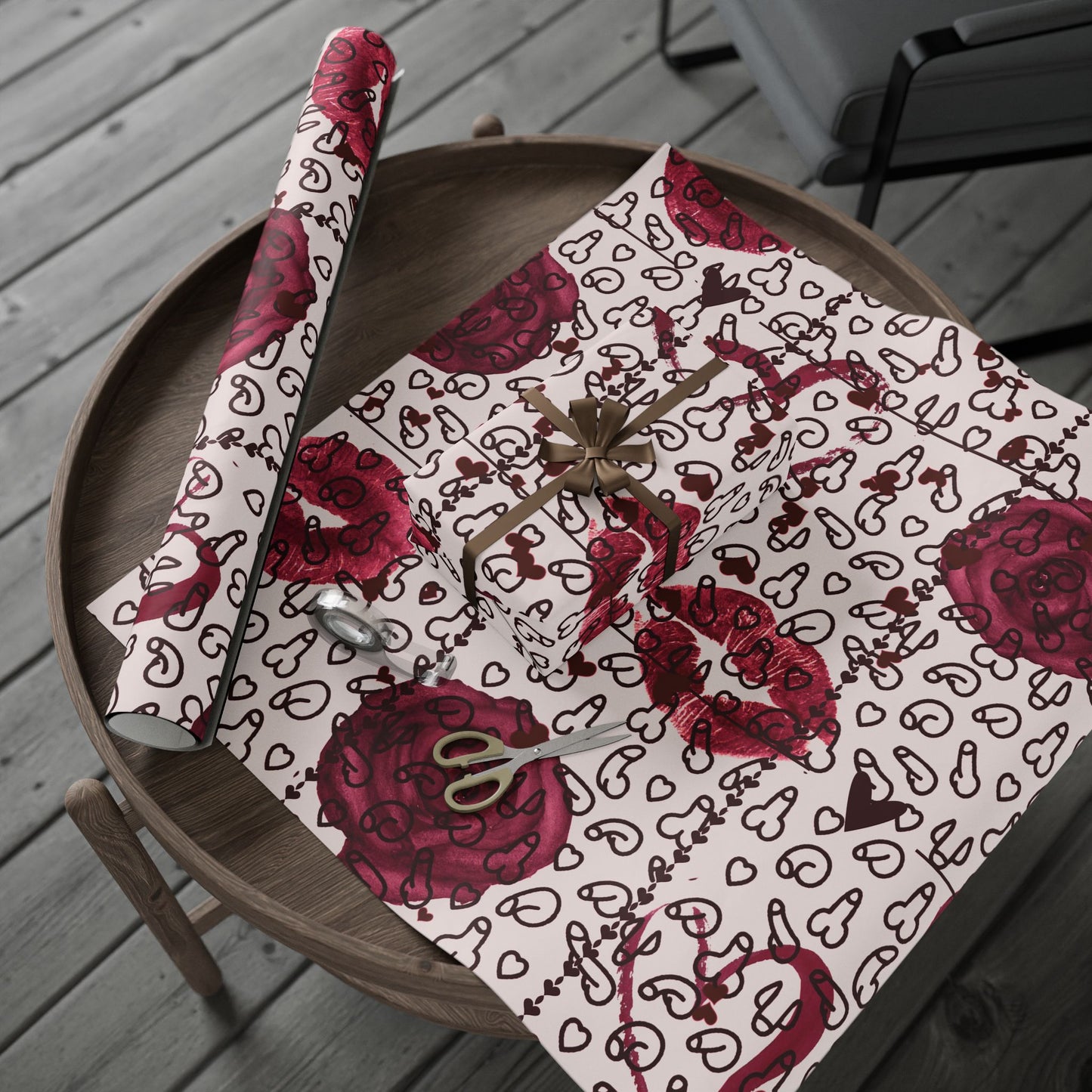 Sexy Penis Heart & Roses Gift Wrap, Stylish Packaging for Birthdays, Holidays