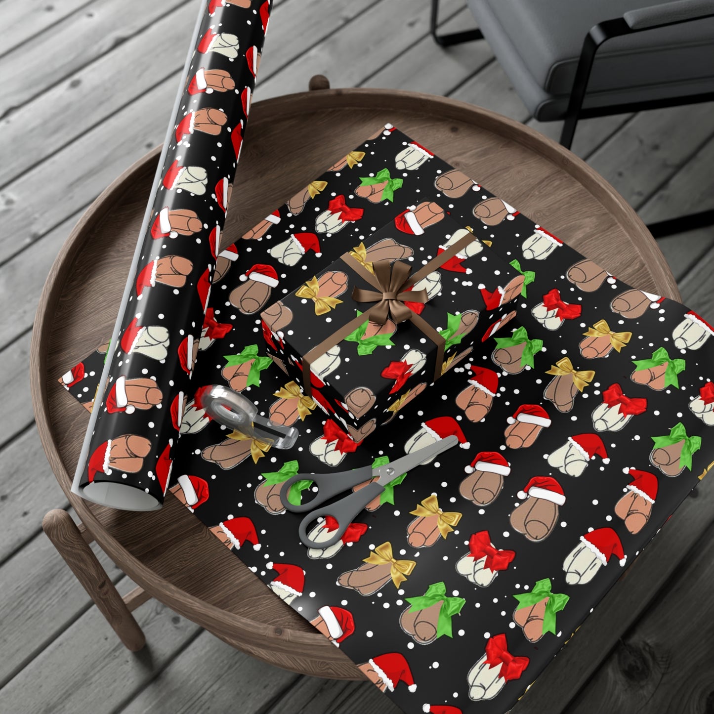 Penises in Christmas Hats Wrapping Paper – Funny Adult Christmas Gift Wrap, Offensive Holiday Paper