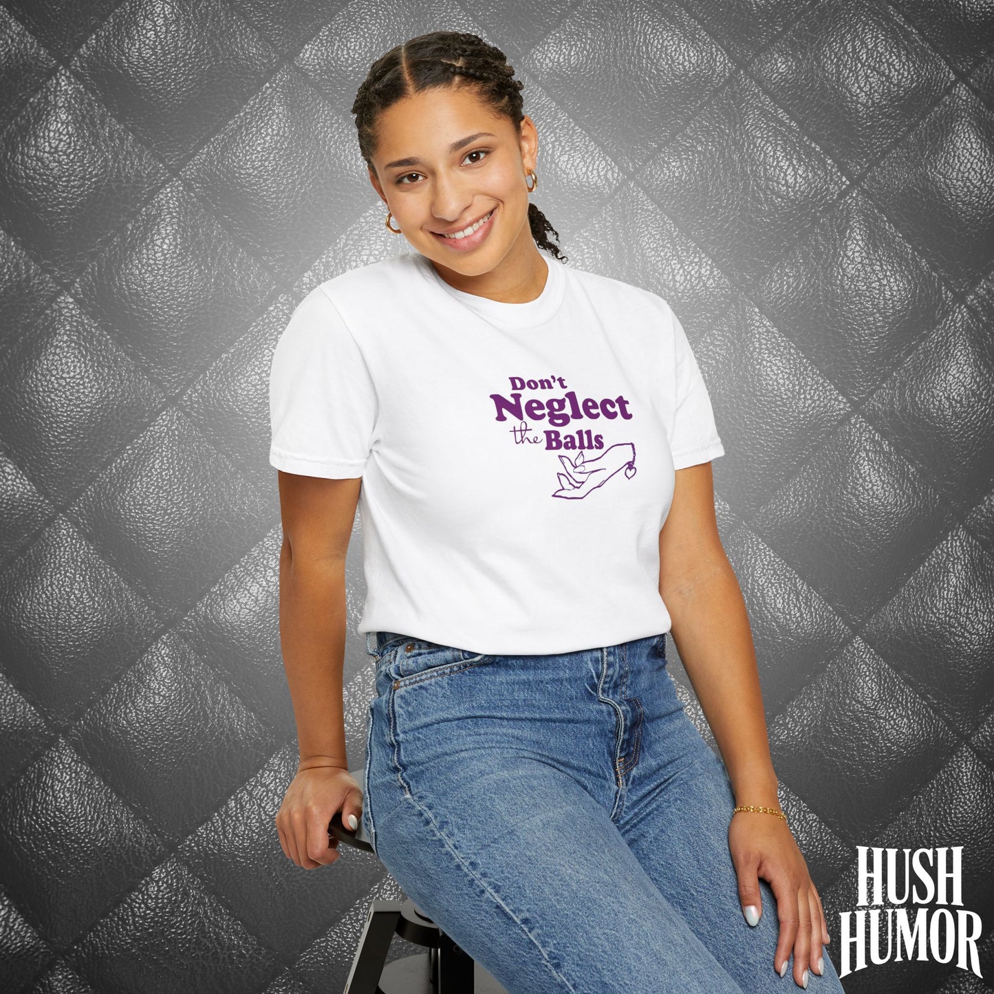 Don't Neglect the Balls Funny T-Shirt – Naughty Girl Comfort Colors Sex Shirt, Inappropriate Hot Wife Gift, Offensive Sexy Graphic Purple Tee