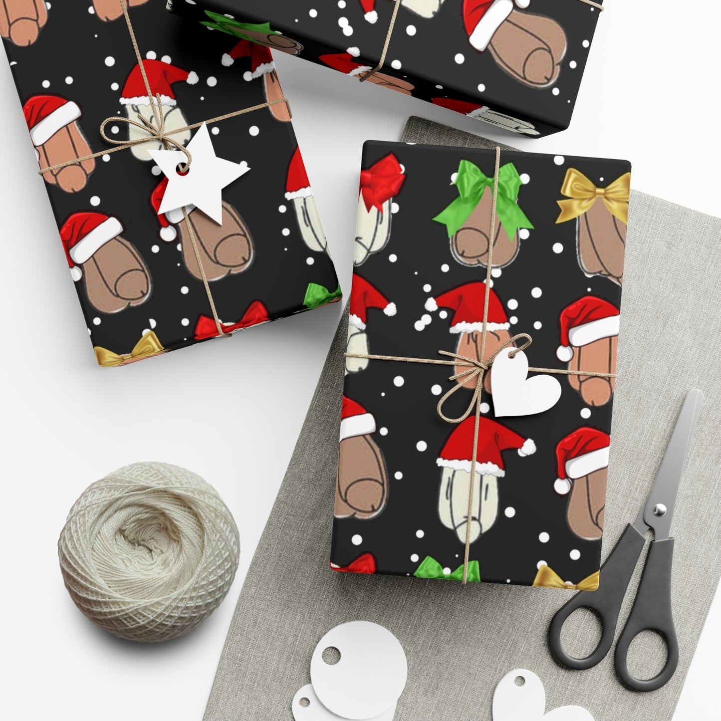 Penises in Christmas Hats Wrapping Paper – Funny Adult Christmas Gift Wrap, Offensive Holiday Paper