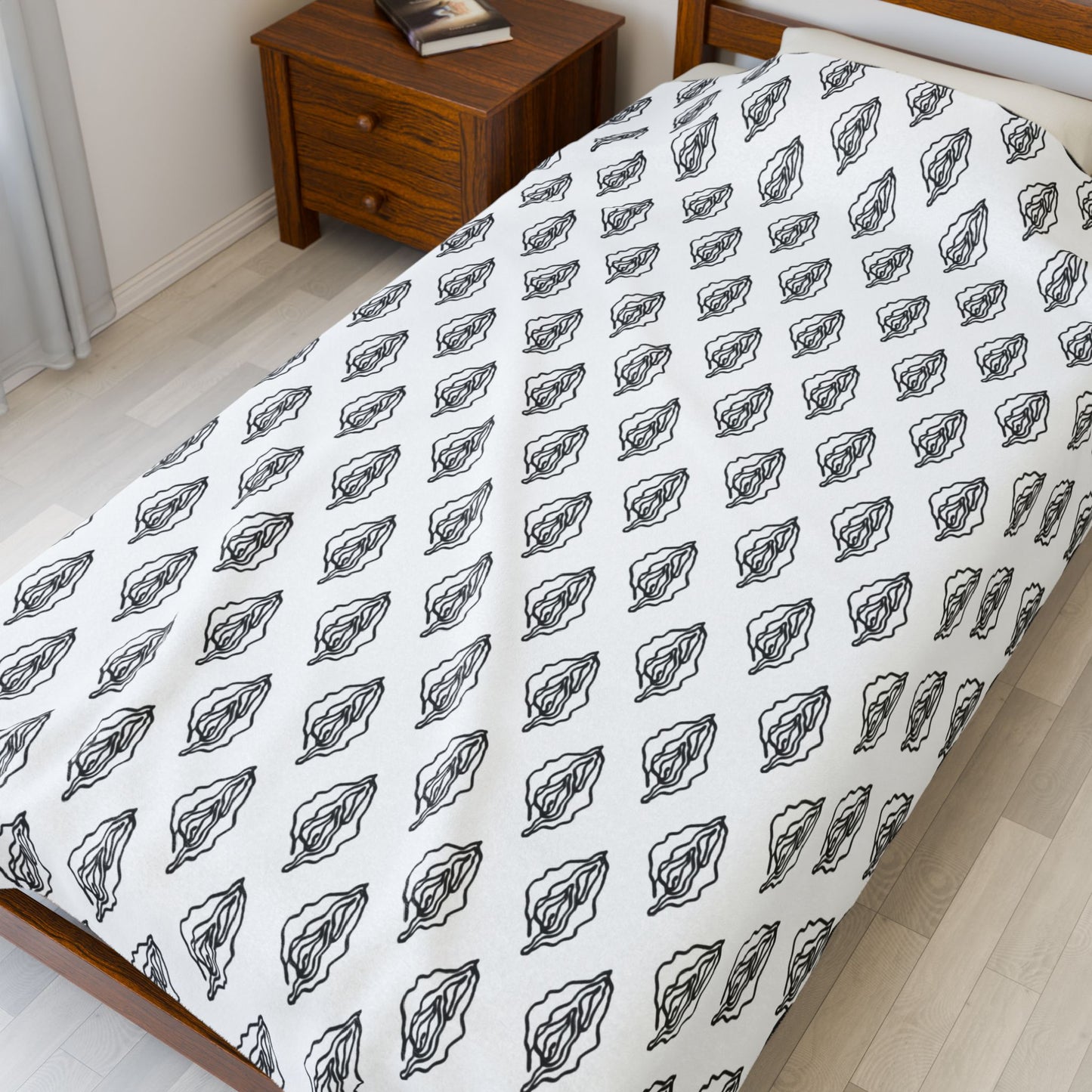 Black and White Vagina Print Blanket, Sexy Feminist Gift, Lesbian Bachelorette Throw, Body Positive Blanket for Women