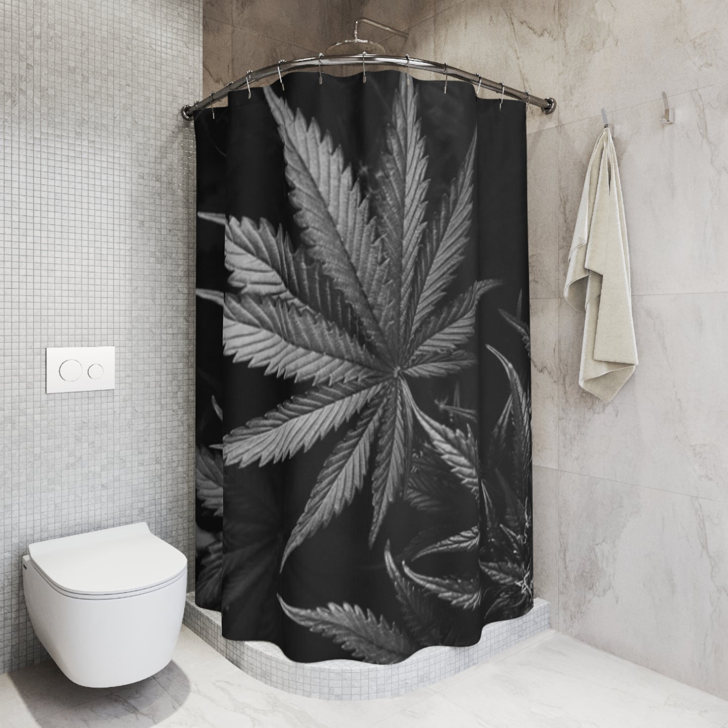 Dark Weed Marijuana Print Shower Curtain, Unique 420 Bathroom Dark Décor, Weed Gift