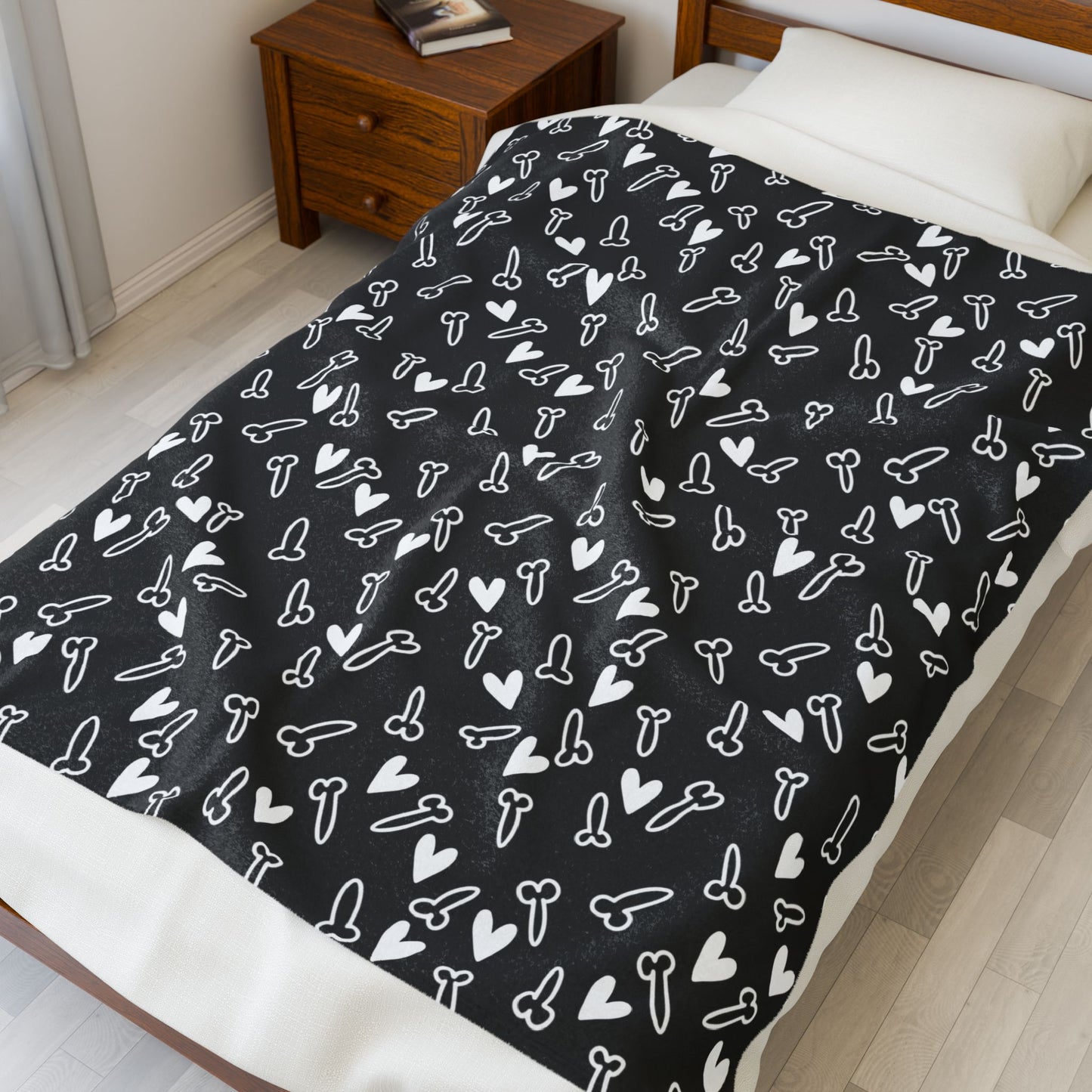Funny and Cute Black and White Penis Plush blanket