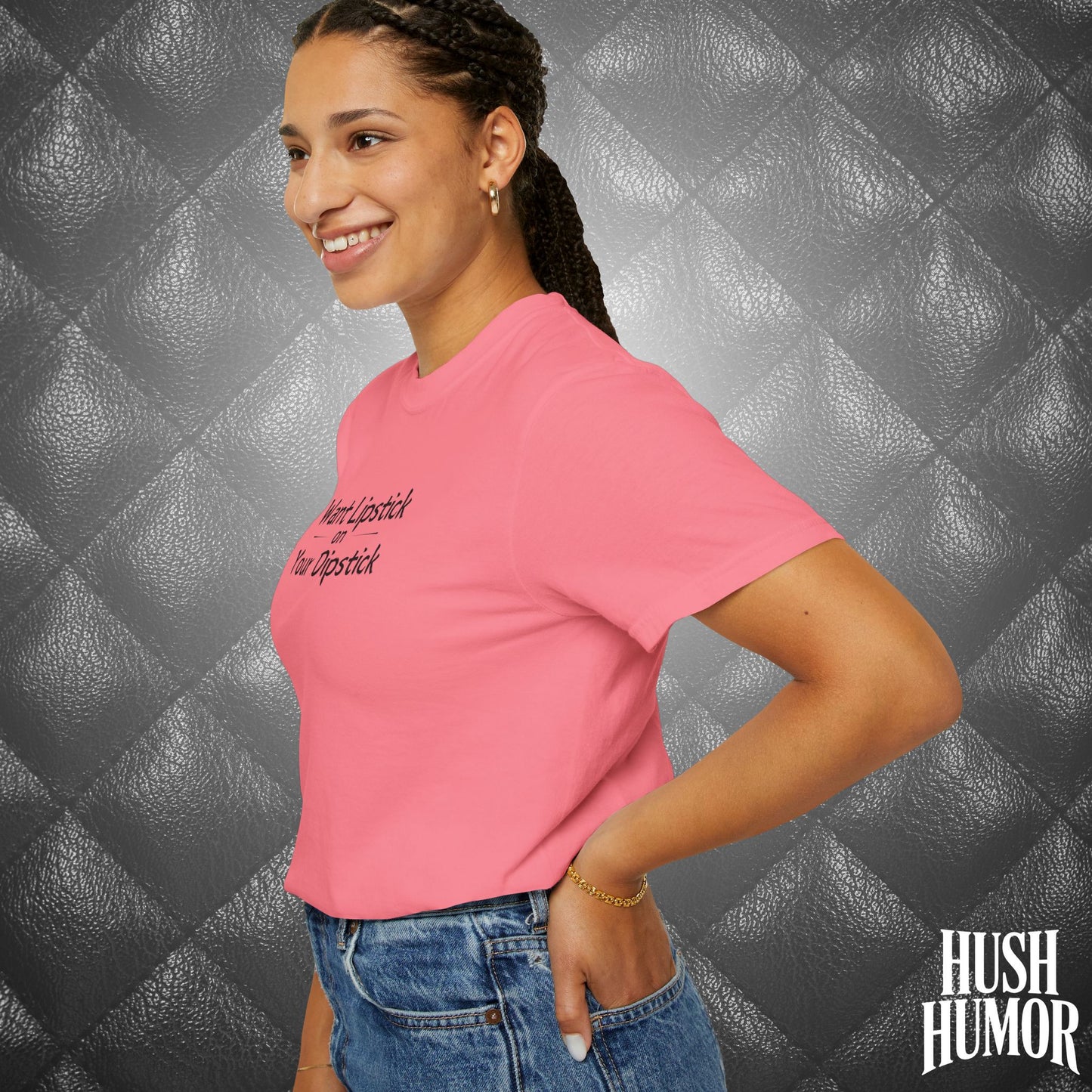 Lipstick on Your Dipstick T-Shirt | Naughty fun Oral Skils Tee for Women | Dirty Funny Sex Shirt | Inappropriate Bold Adult Party Apparel