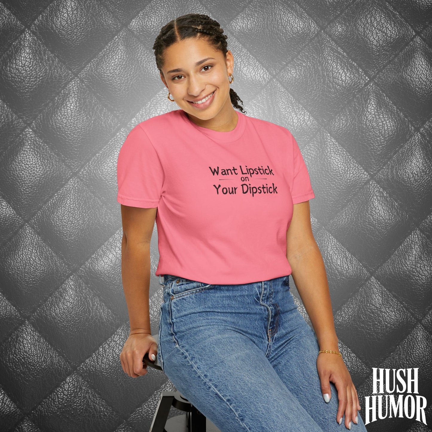 Lipstick on Your Dipstick T-Shirt | Naughty fun Oral Skils Tee for Women | Dirty Funny Sex Shirt | Inappropriate Bold Adult Party Apparel