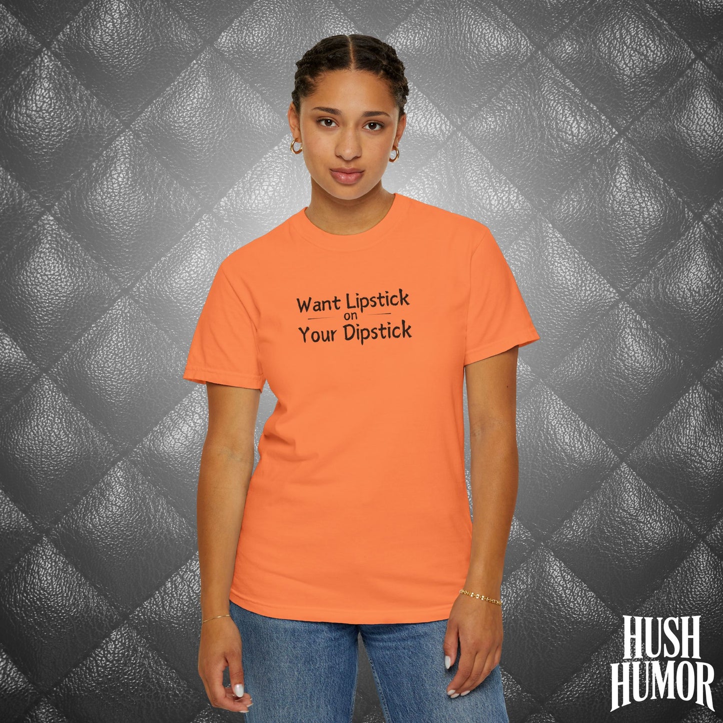 Lipstick on Your Dipstick T-Shirt | Naughty fun Oral Skils Tee for Women | Dirty Funny Sex Shirt | Inappropriate Bold Adult Party Apparel