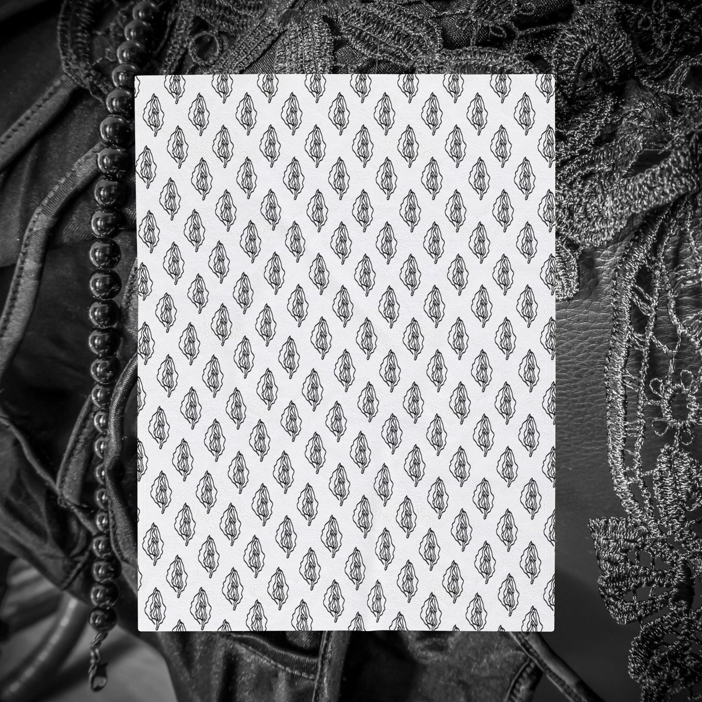 Black and White Vagina Print Blanket, Sexy Feminist Gift, Lesbian Bachelorette Throw, Body Positive Blanket for Women