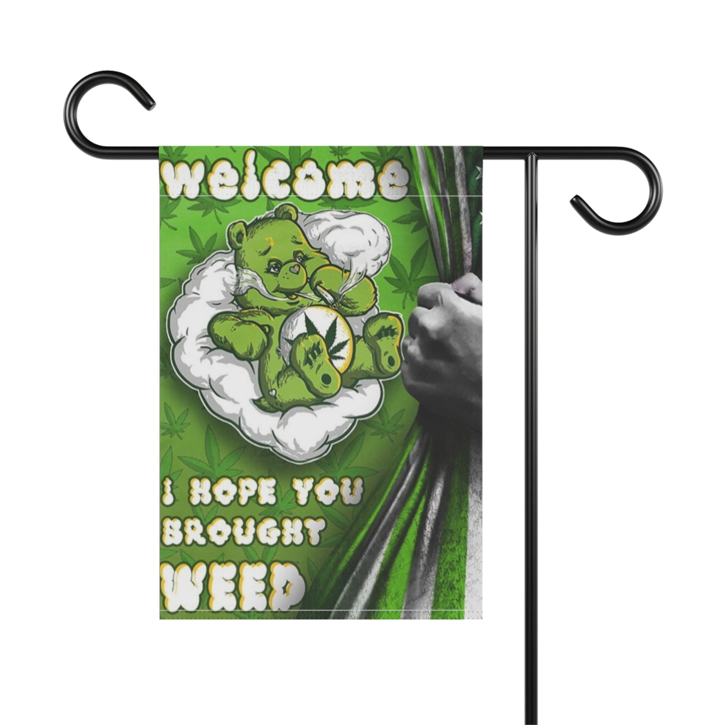Welcome Weed Bear Garden Banner – 420 Smoke Room Flag | Funny Weed Decor | Hope You Brought Weed | Pothead Gift | Double-Sided 12"x18"