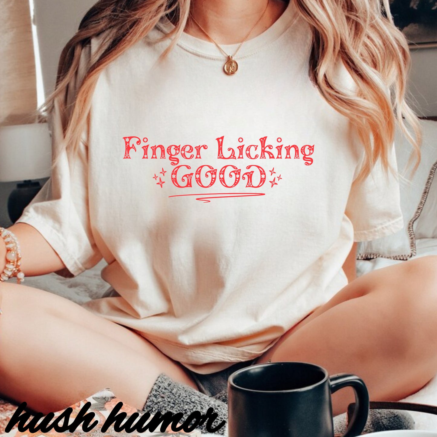Finger Licking Good Naughty Women’s T-Shirt – Funny Comfort Colors Tee, Inappropriate Adult Humor Gift