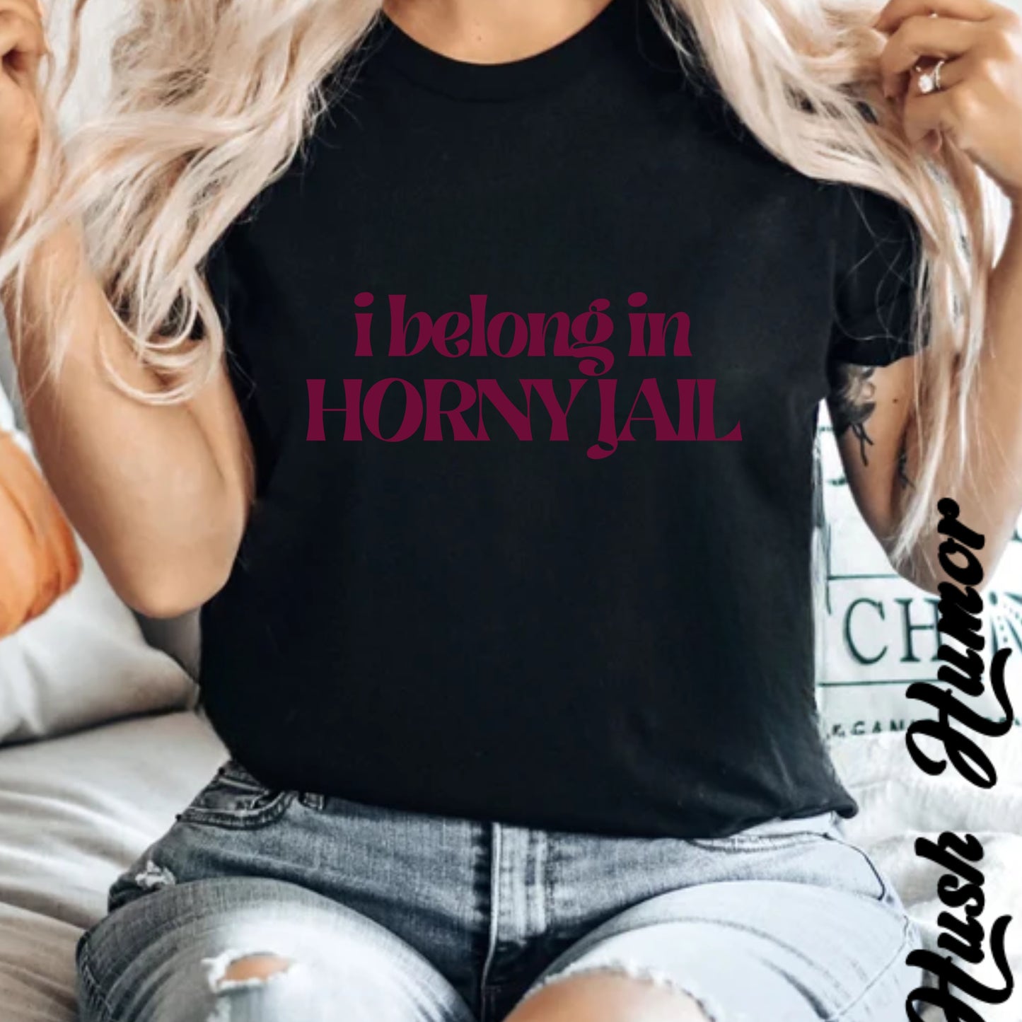 I Belong in Horny Jail, Fun Adult Gift, Inappropriate Offensive Ladies tshirt