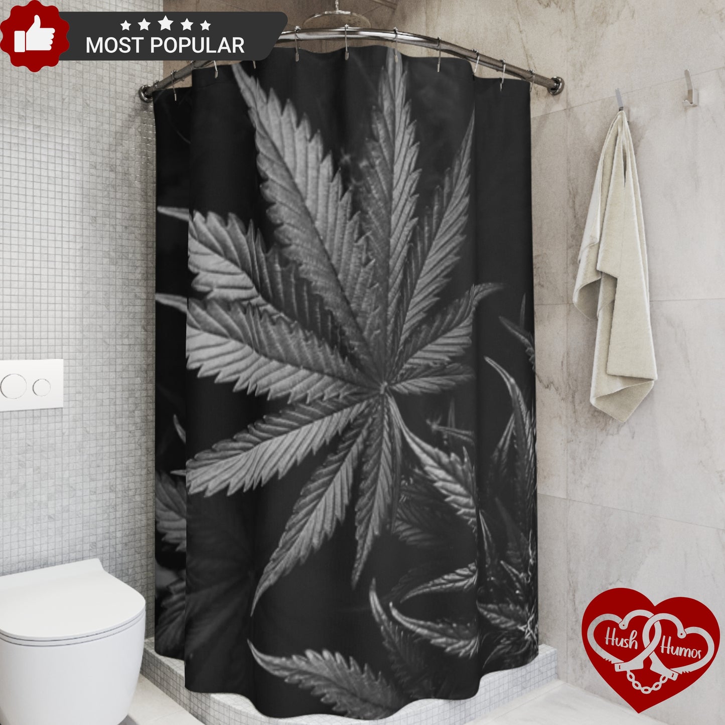 Dark Weed Marijuana Print Shower Curtain, Unique 420 Bathroom Dark Décor, Weed Gift