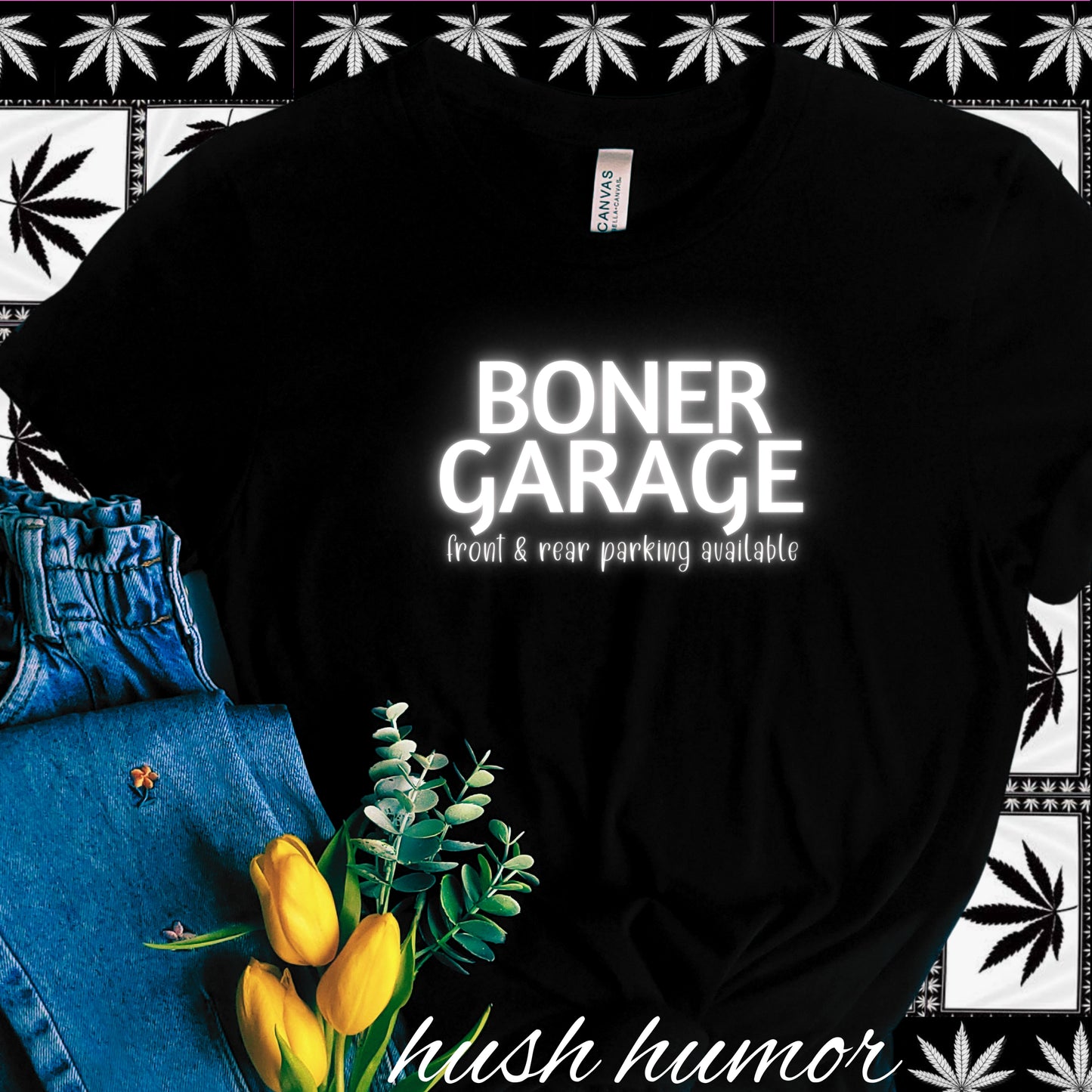 Boner Garage T-Shirt | Funny Naughty Graphic Tee for Women | Raunchy Dirty Suggestive Shirt | NSFW Inappropriate Sex Humor Shirt