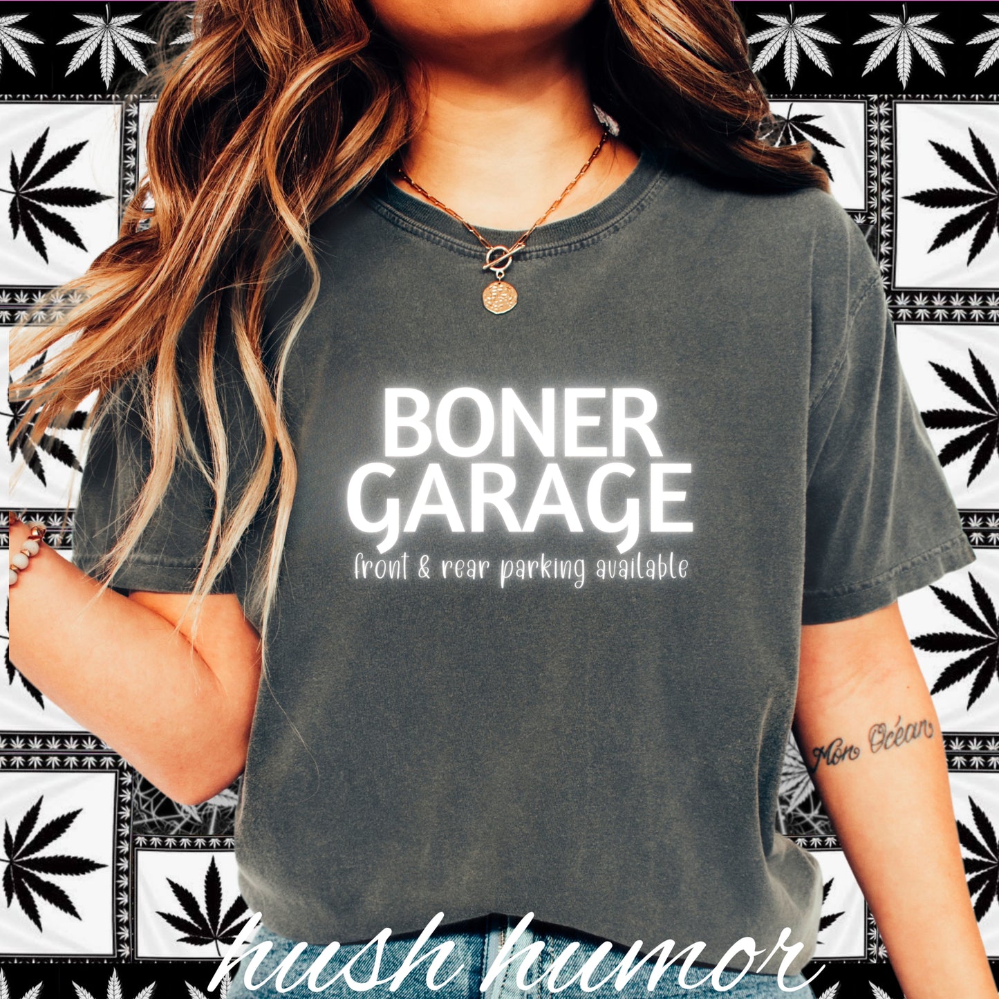 Boner Garage T-Shirt | Funny Naughty Graphic Tee for Women | Raunchy Dirty Suggestive Shirt | NSFW Inappropriate Sex Humor Shirt
