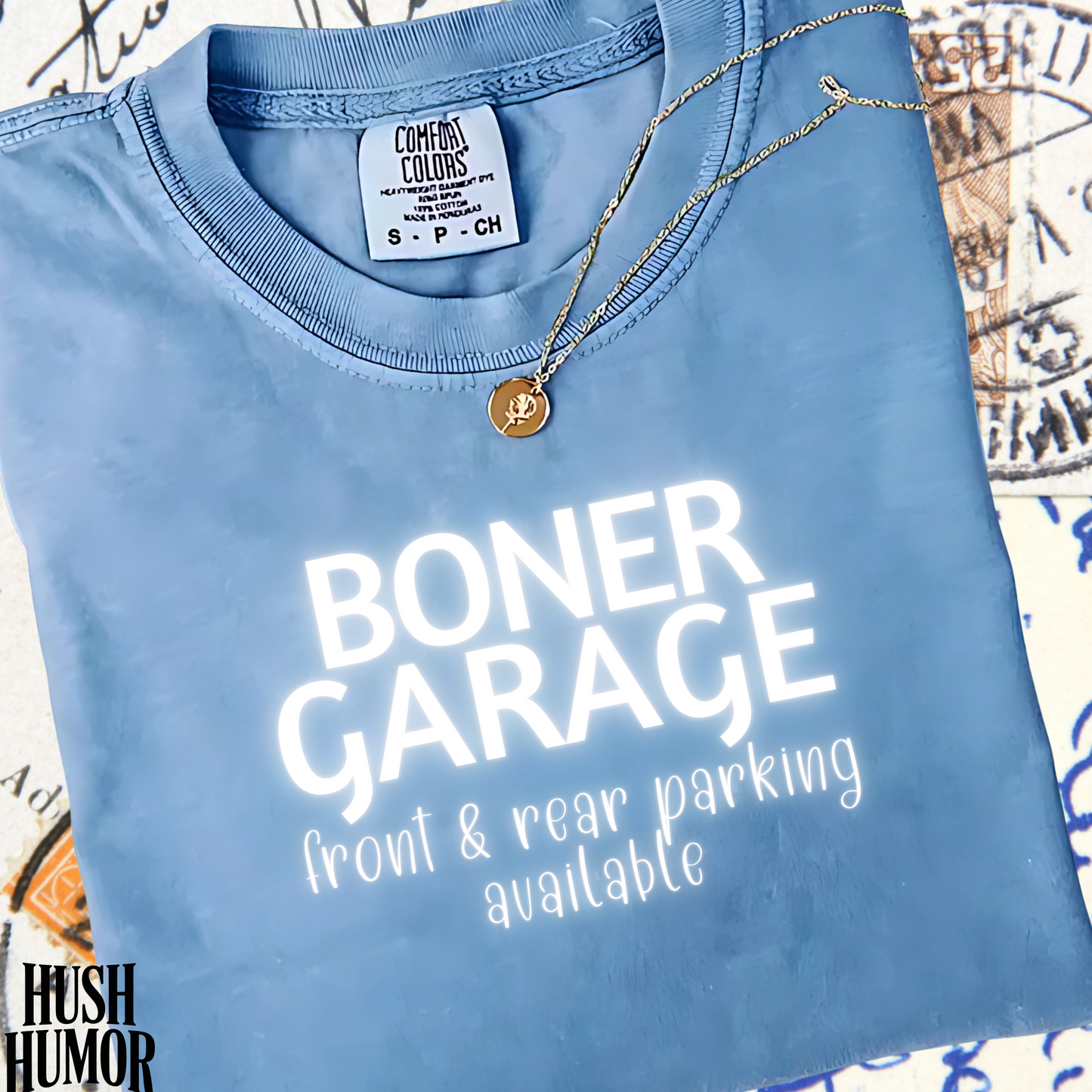 Boner Garage T-Shirt | Funny Naughty Graphic Tee for Women | Raunchy Dirty Suggestive Shirt | NSFW Inappropriate Sex Humor Shirt