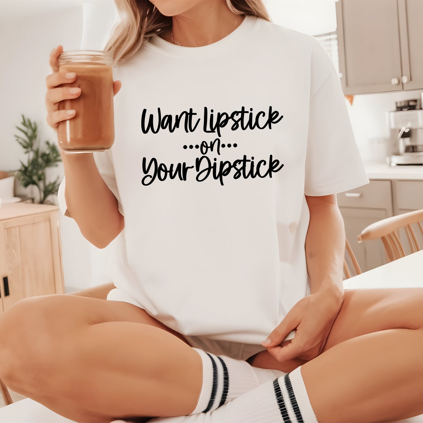 Lipstick on Your Dipstick T-Shirt | Naughty FEMdom Oral Art Tee for Women | Dirty Funny Sex Shirt | Inappropriate Bold Adult Party Apparel