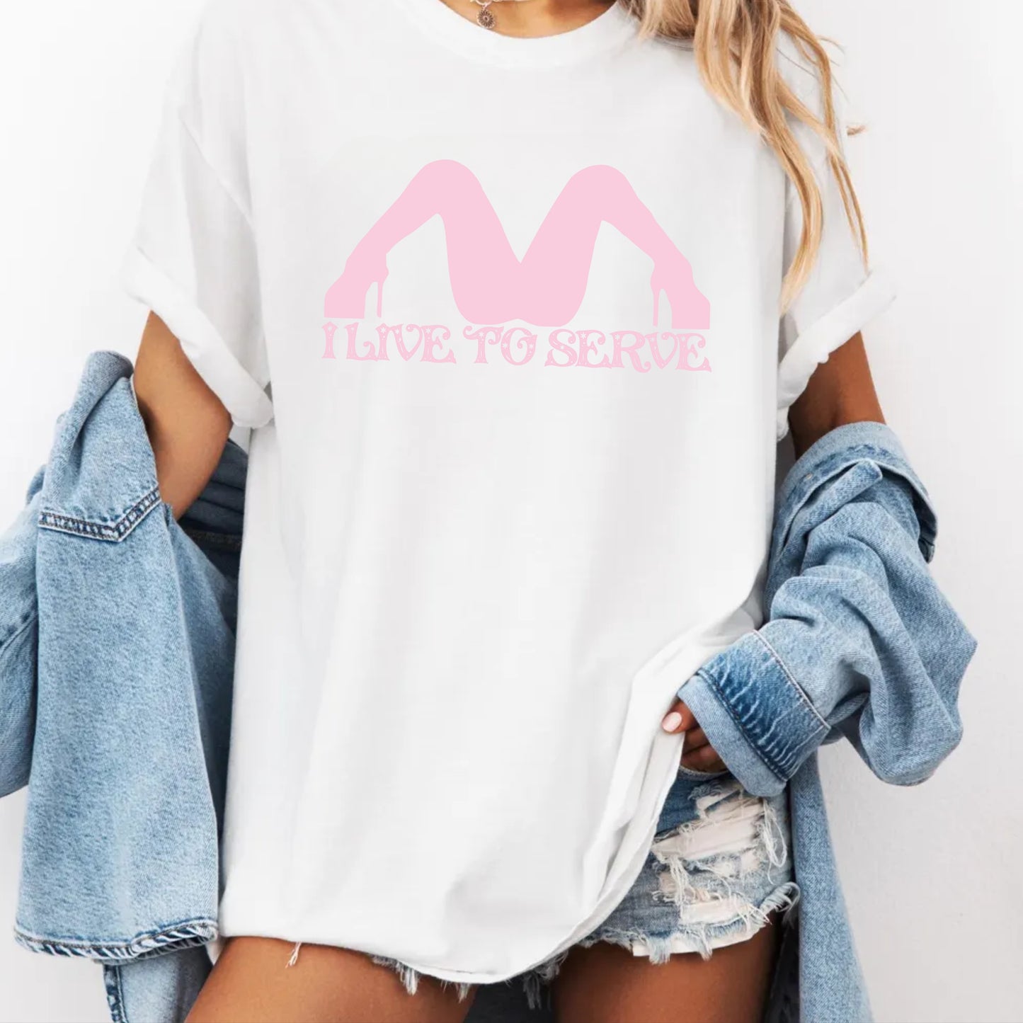 I Live to Serve Submissive T-Shirt | BDSM Kink Shirt for Women Pink graphic tee