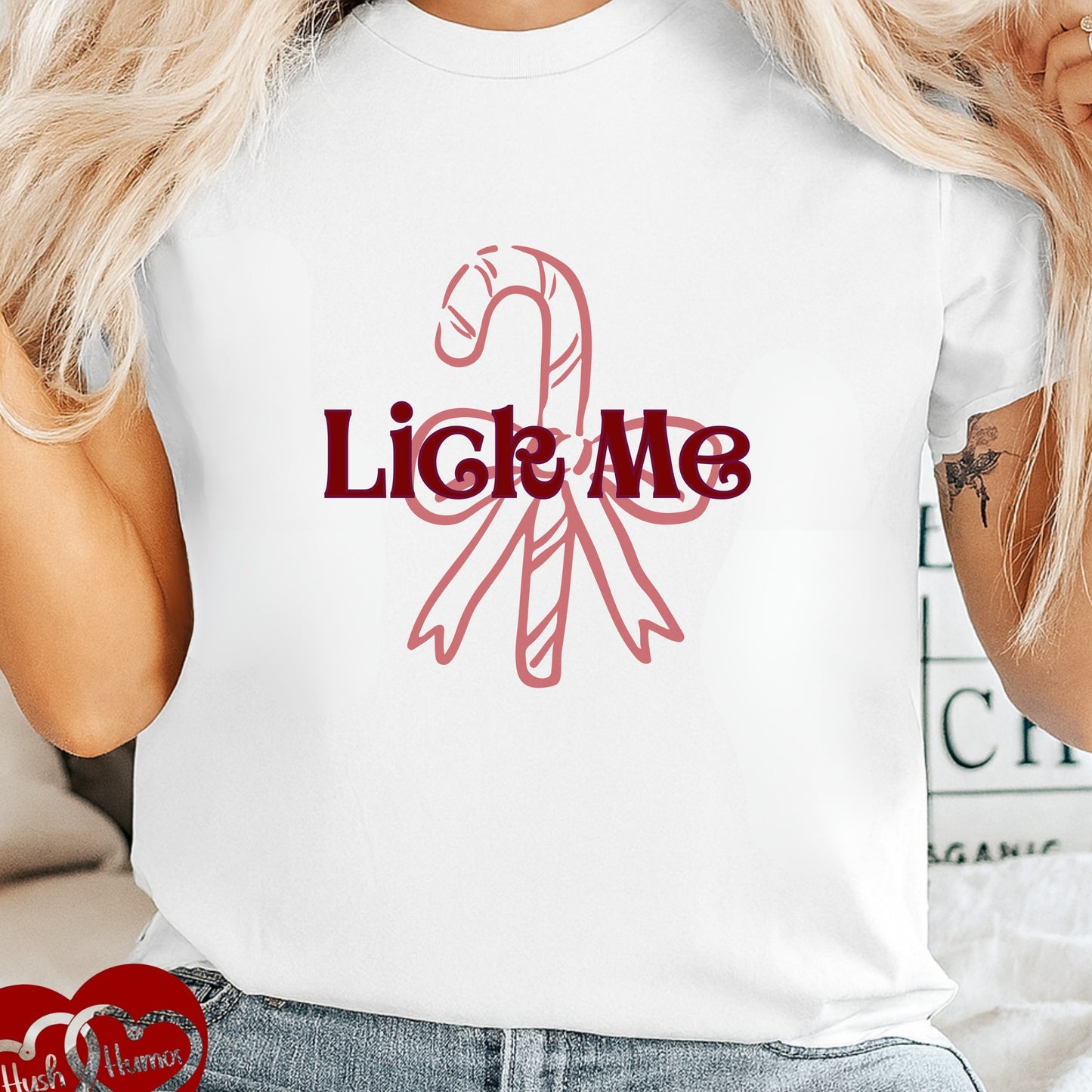 Lick Me Candy Cane Christmas Tee – Funny Adult Holiday Party Shirt