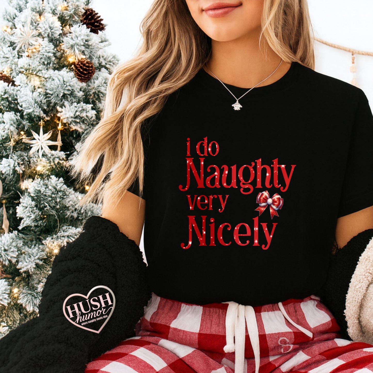 I Do Naughty Very Nicely Christmas Tee – Funny Adult Holiday Party Shirt