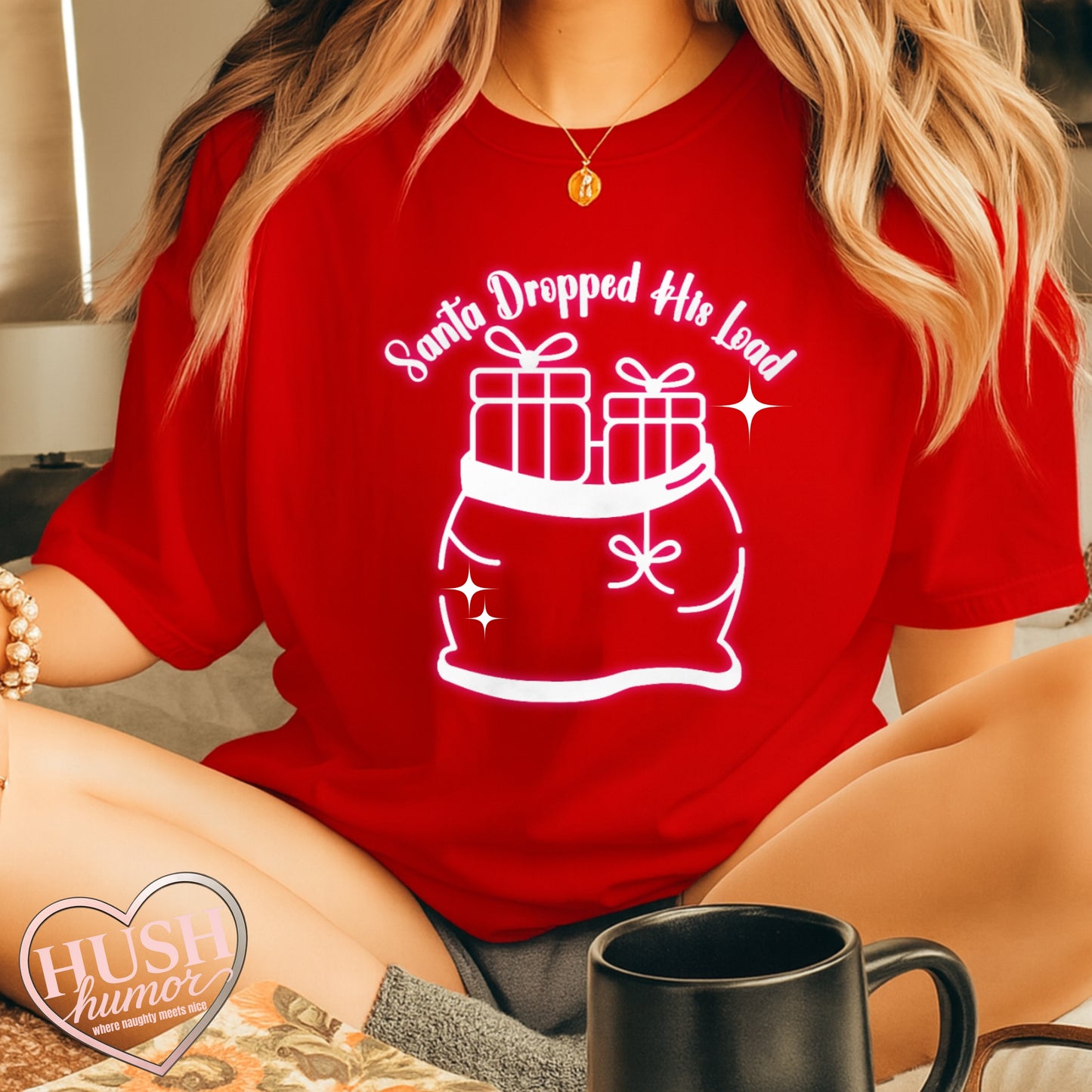 Santa Dropped His Load Naughty Christmas T-Shirt – Funny Adult Xmas Tee