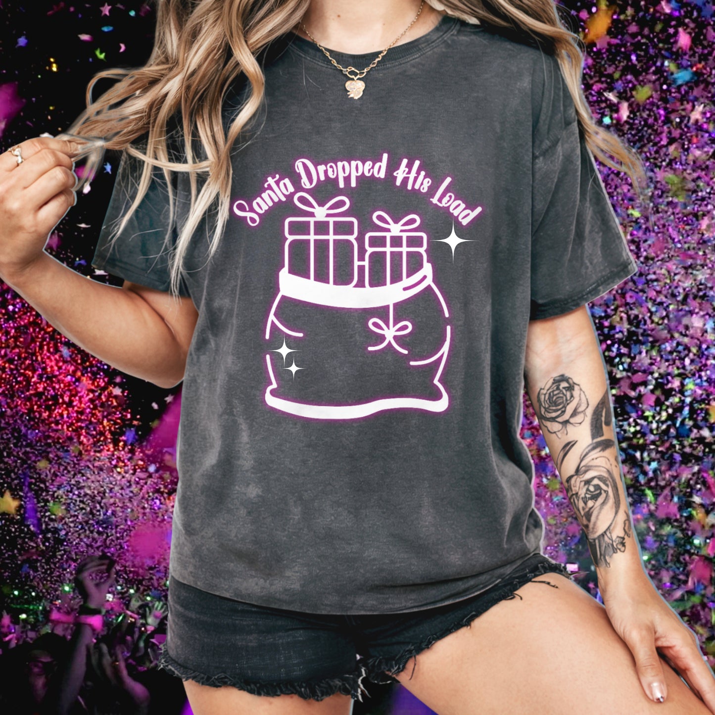 Santa Dropped His Load Naughty Christmas T-Shirt – Funny Adult Xmas Tee