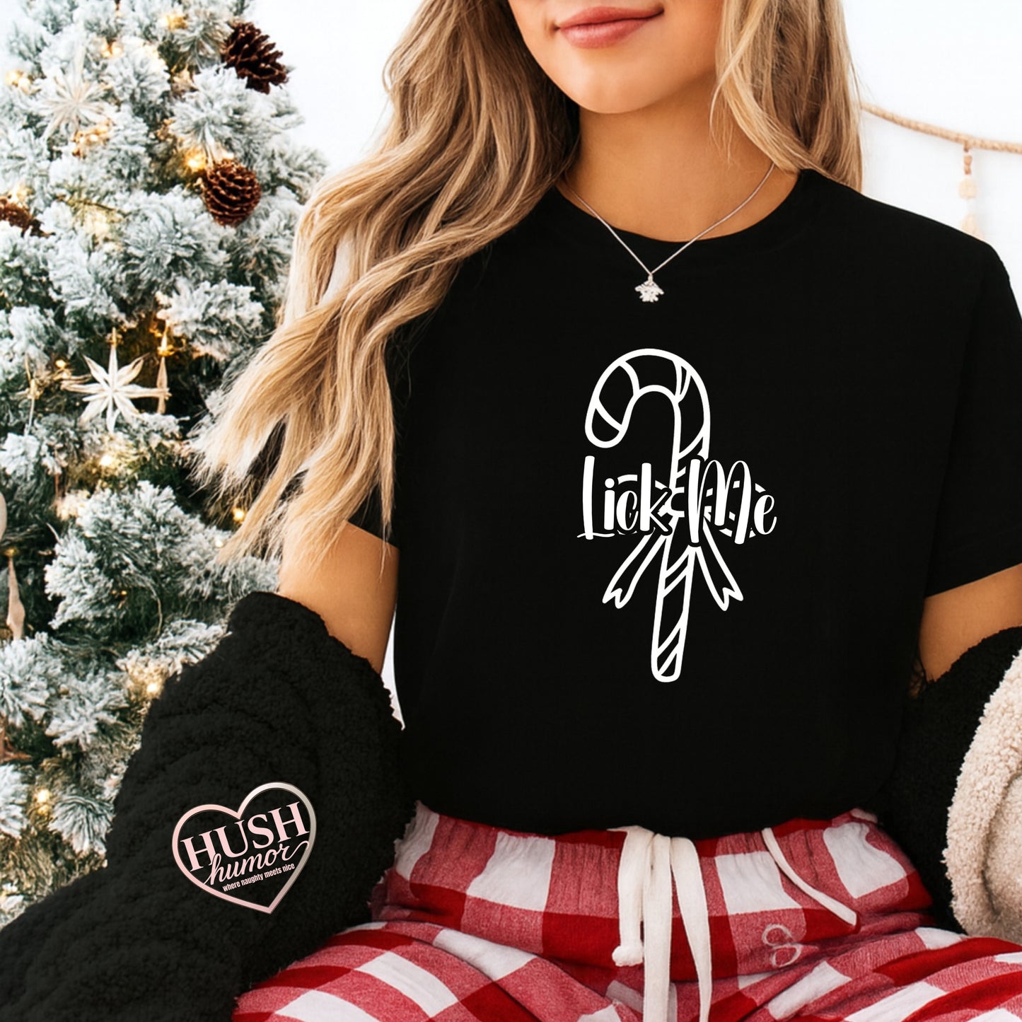 Lick Me Naughty Candy Cane Christmas Tee – Funny Adult NSFW Holiday Party Shirt