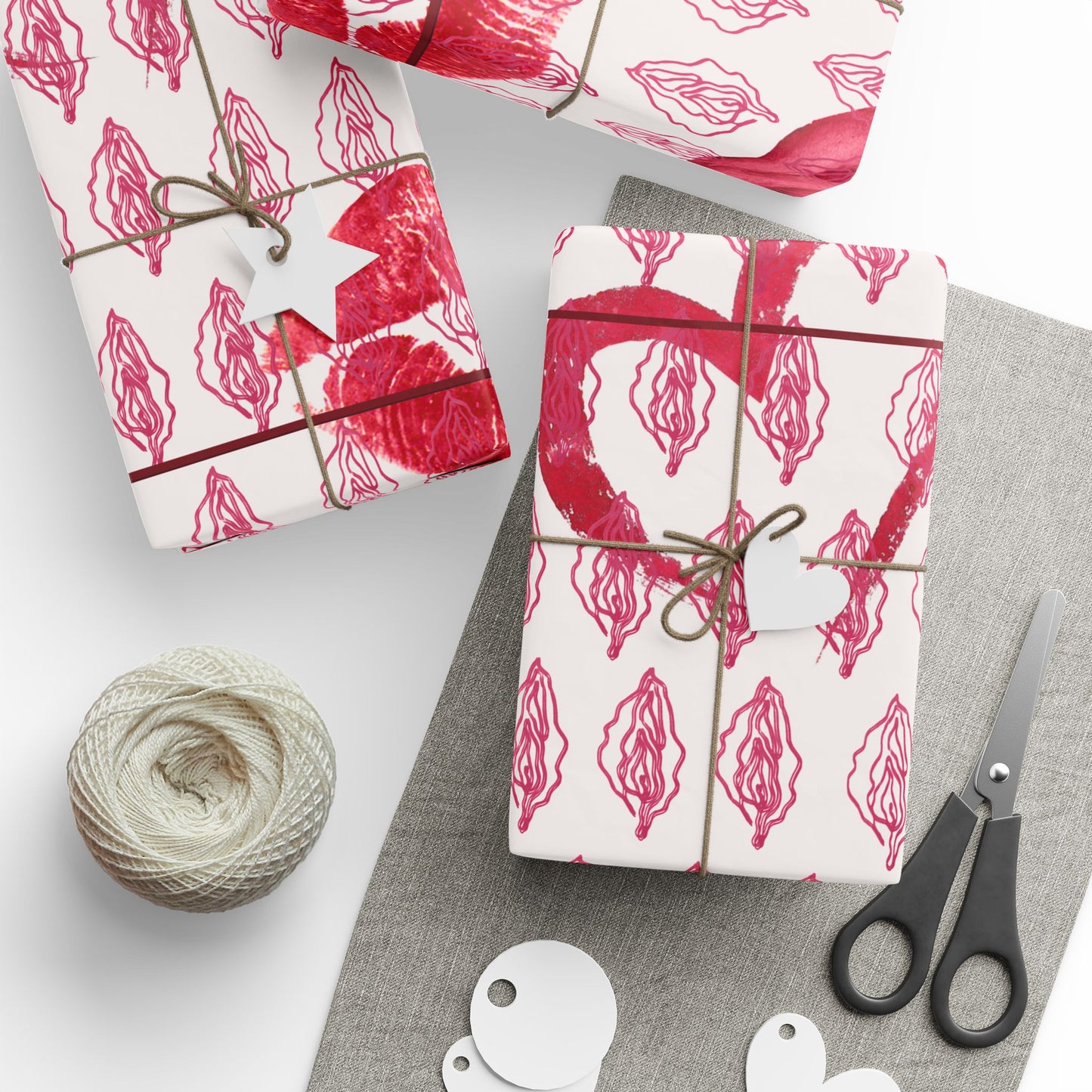 Chic Vagina Heart & Roses Gift Wrap, Naughty Paper, Psssy Love Present