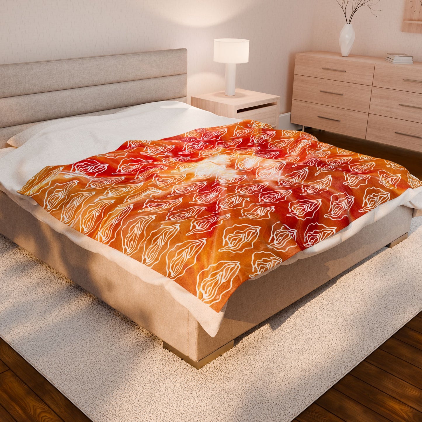 Firey Vagina Plush Blanket, Vagina Print, Sexy Feminist gift, Lesbian Bachelorette Gift