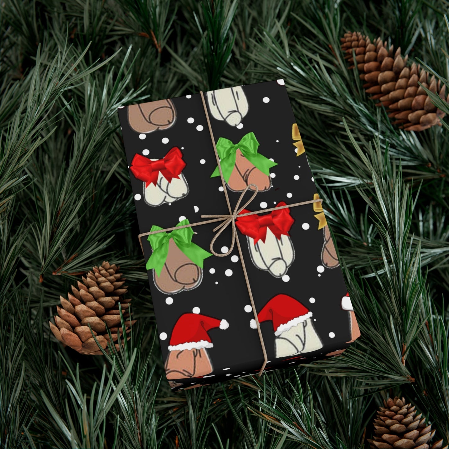 Penises in Christmas Hats Wrapping Paper – Funny Adult Christmas Gift Wrap, Offensive Holiday Paper