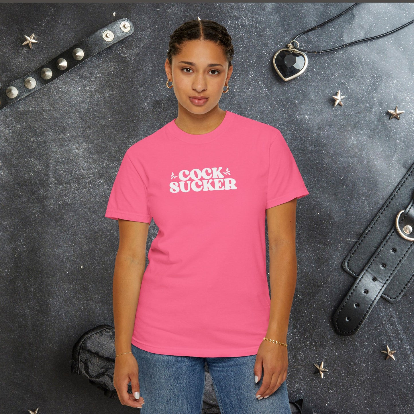 C*ck Sucker Offensive Ladies Comfort Colors T-Shirt – Hot Wife NSFW Party Tee