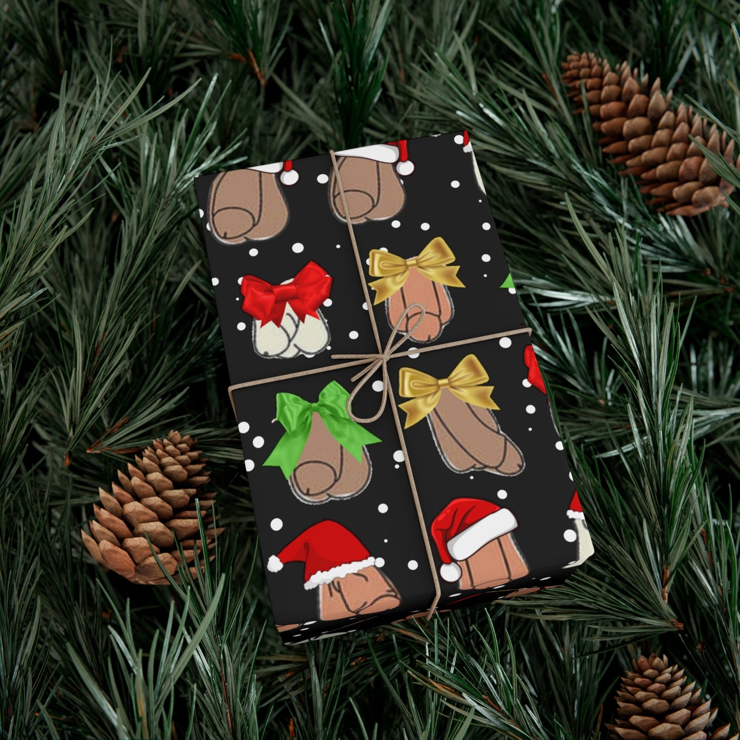 Penises in Christmas Hats Wrapping Paper – Funny Adult Christmas Gift Wrap, Offensive Holiday Paper