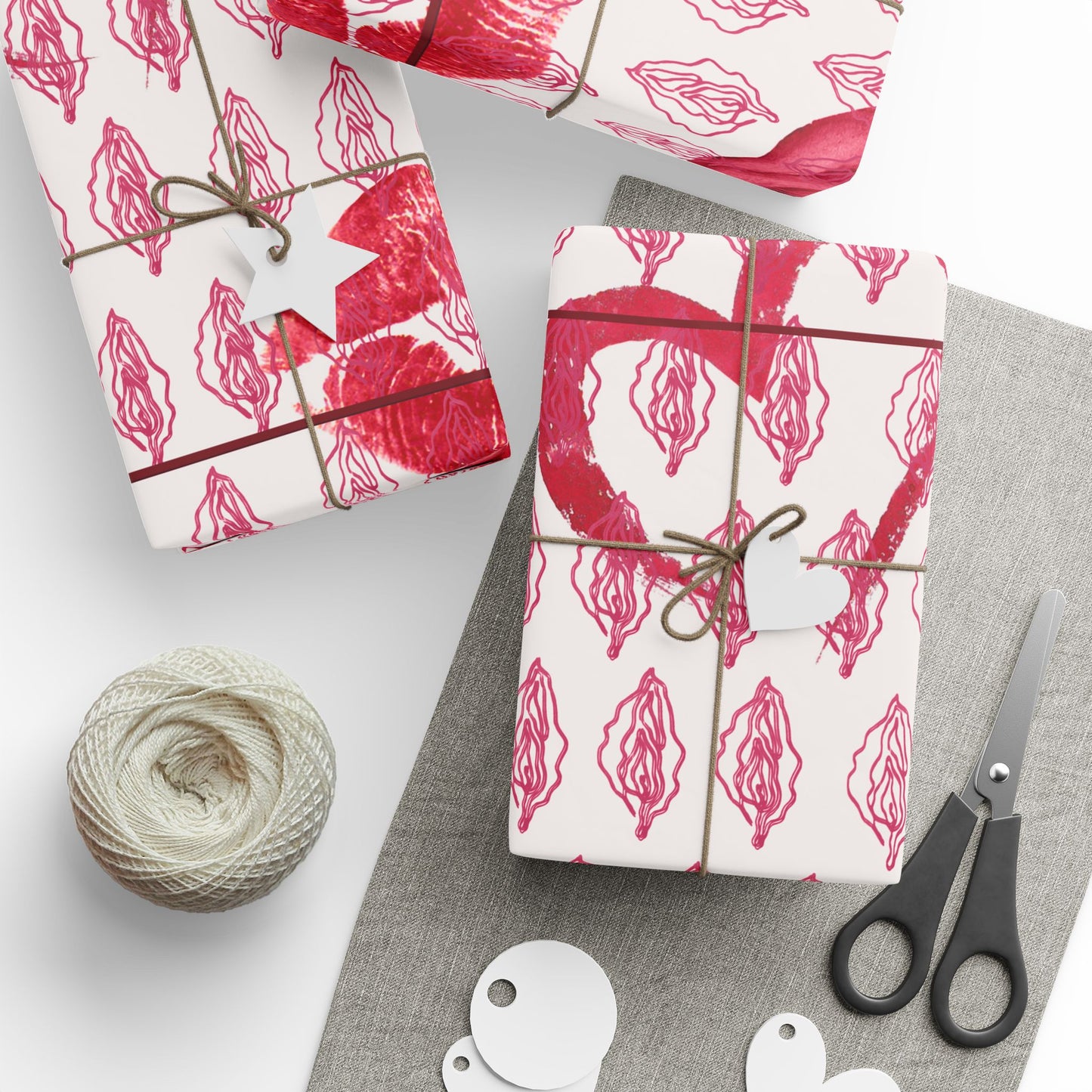 Chic Vagina Heart & Roses Gift Wrap, Naughty Paper, Psssy Love Present