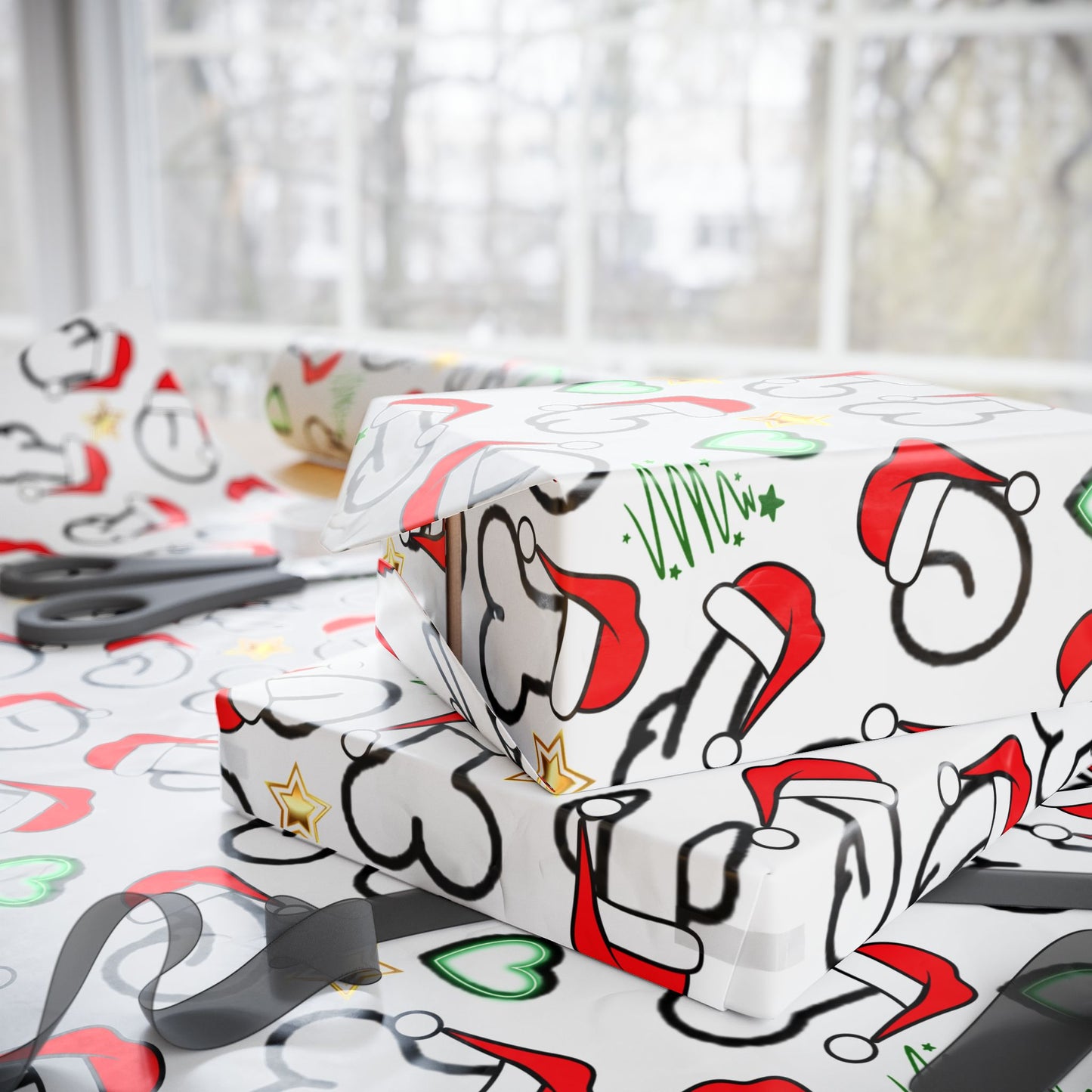 Christmas Penis Wrapping Paper – Naughty Holiday Gift Wrap with Santa Hats, Funny Adult Christmas Party Wrapping Paper